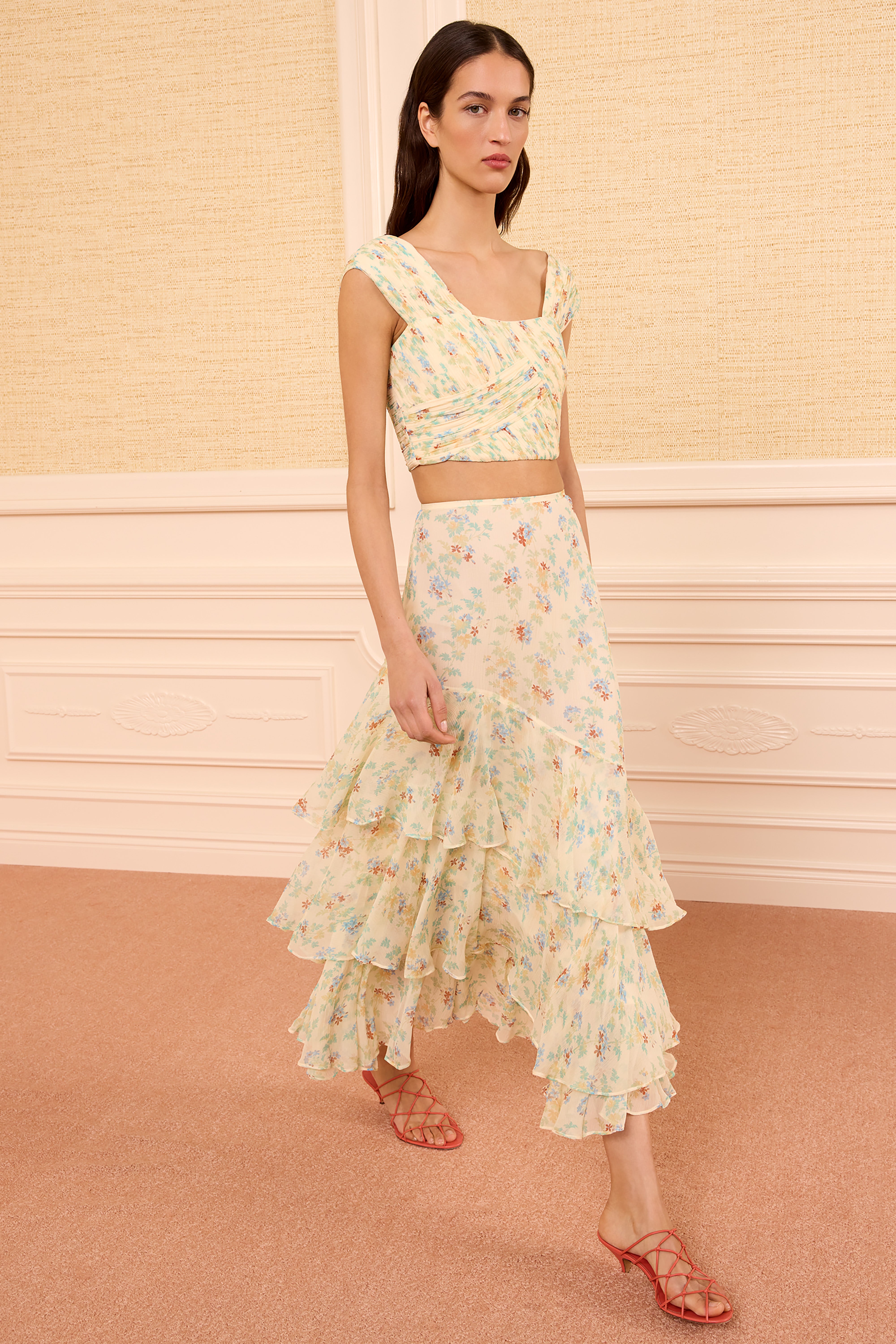 Ulla Johnson Meadow jupe midi Moon Petal soie fleurs