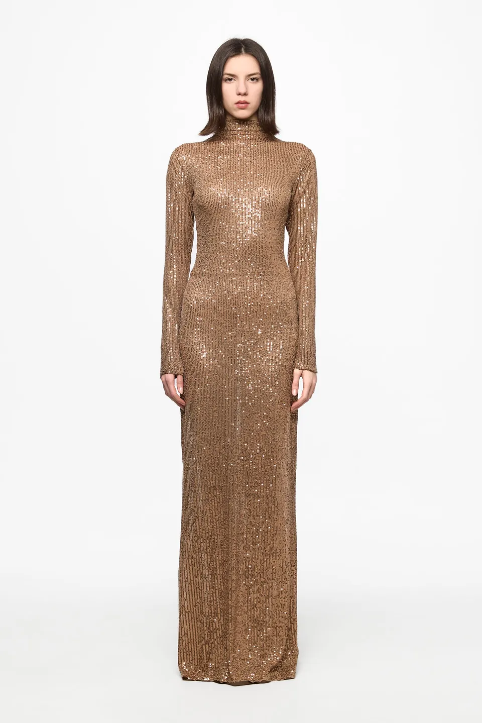 ATU Body Couture Sequins and Feathers robe sequins marron plumes