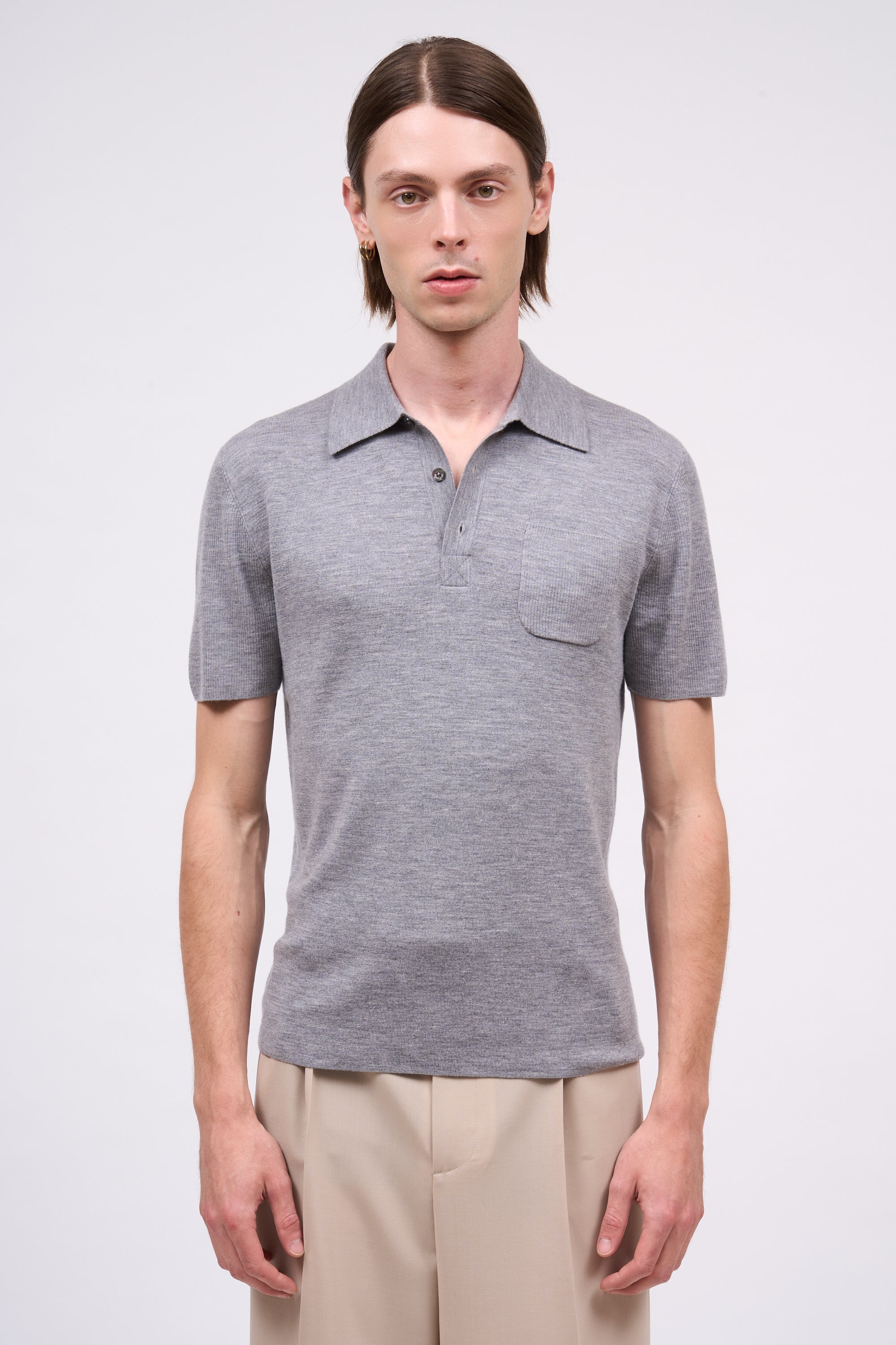 Paul & Joe Loan polo laine fine gris homme