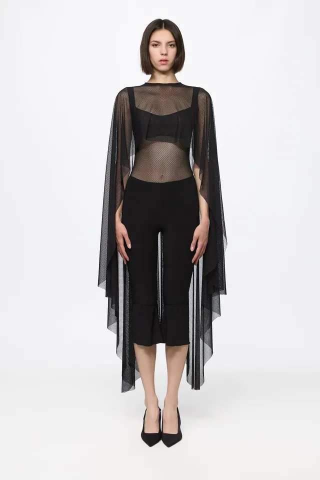 ATU Body Couture Black Mesh Dots ensemble body cape S