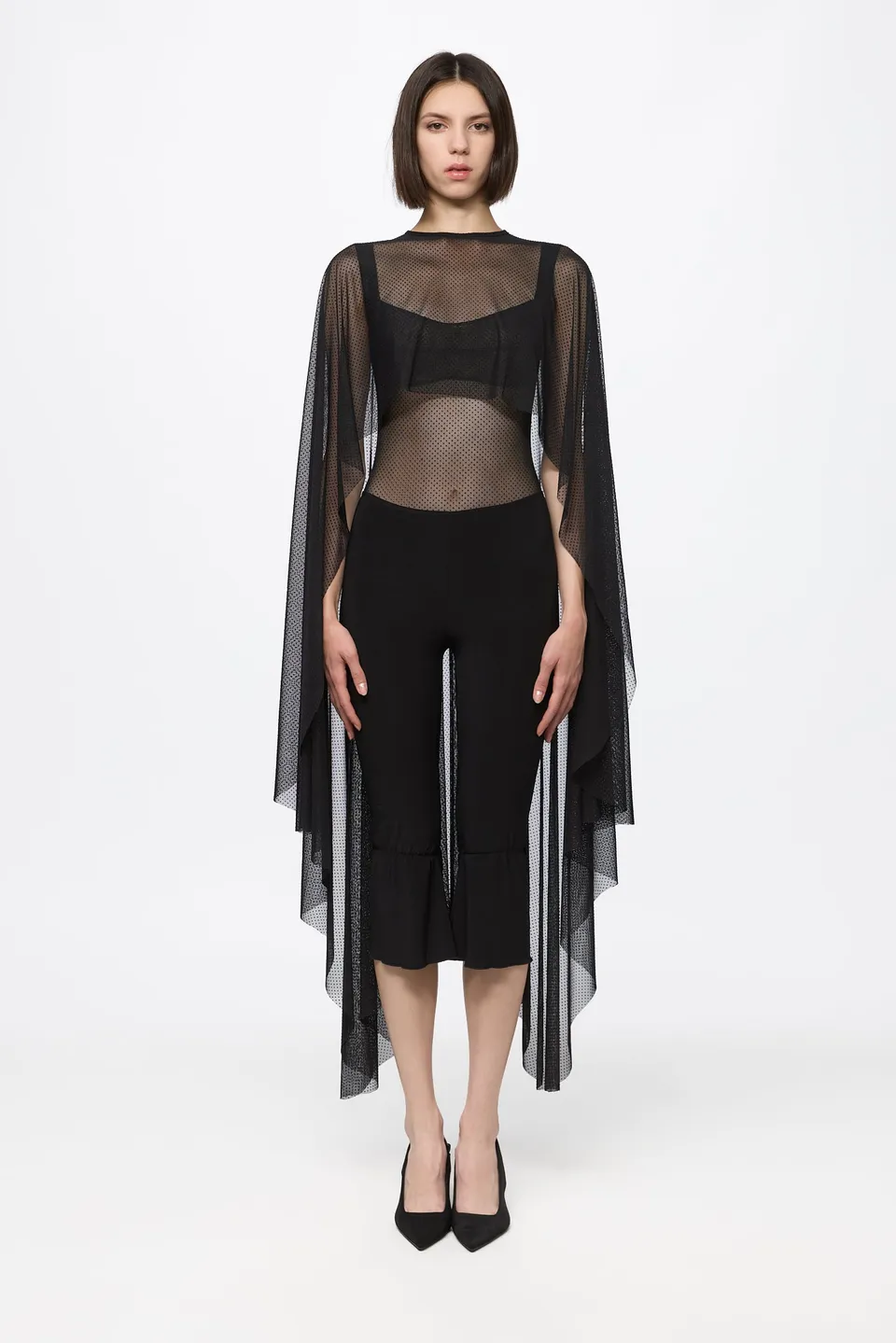 ATU Body Couture Black Mesh Dots ensemble body cape S
