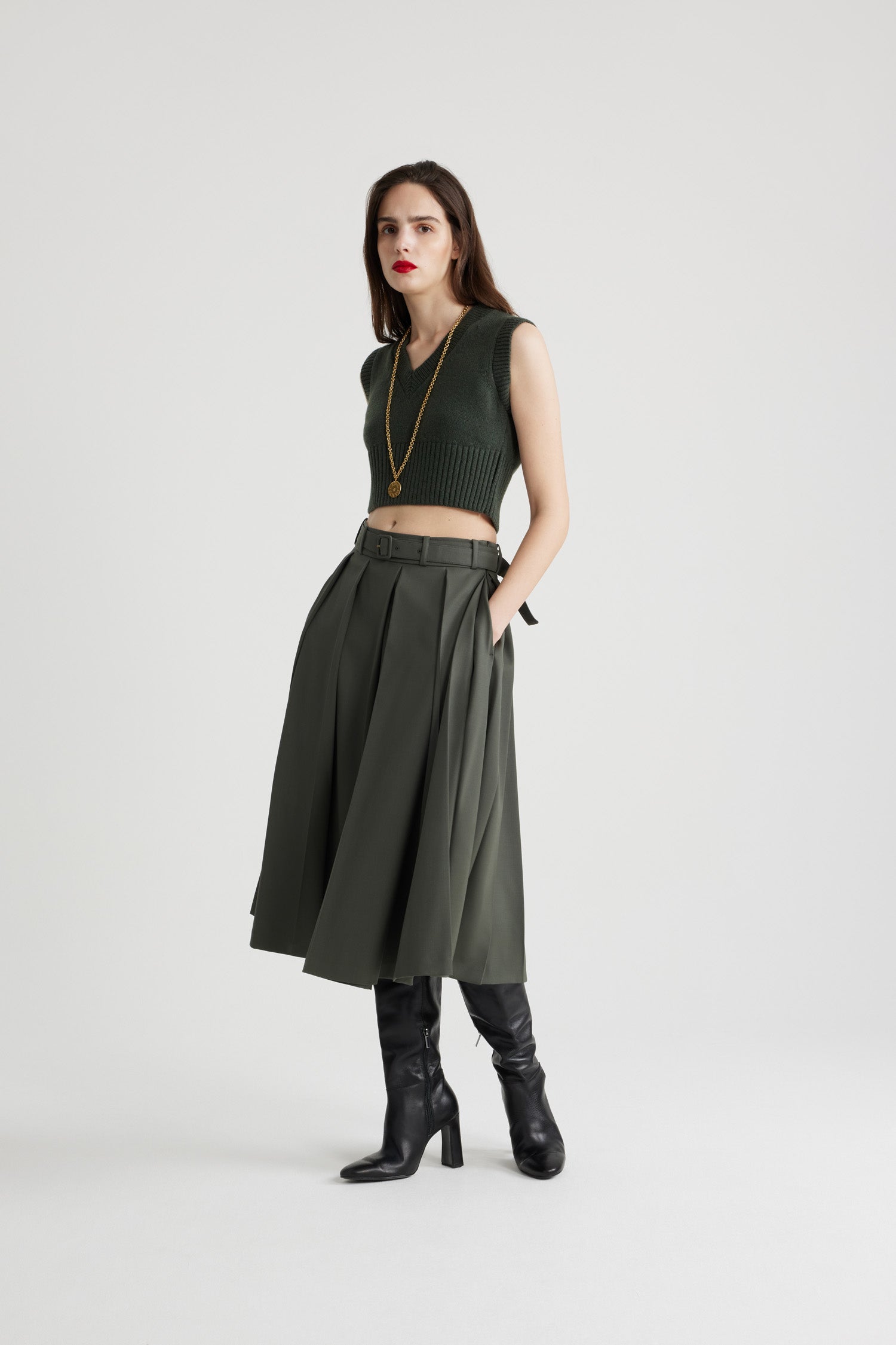 Patou KN204 gilet crop laine vert Bottle Green