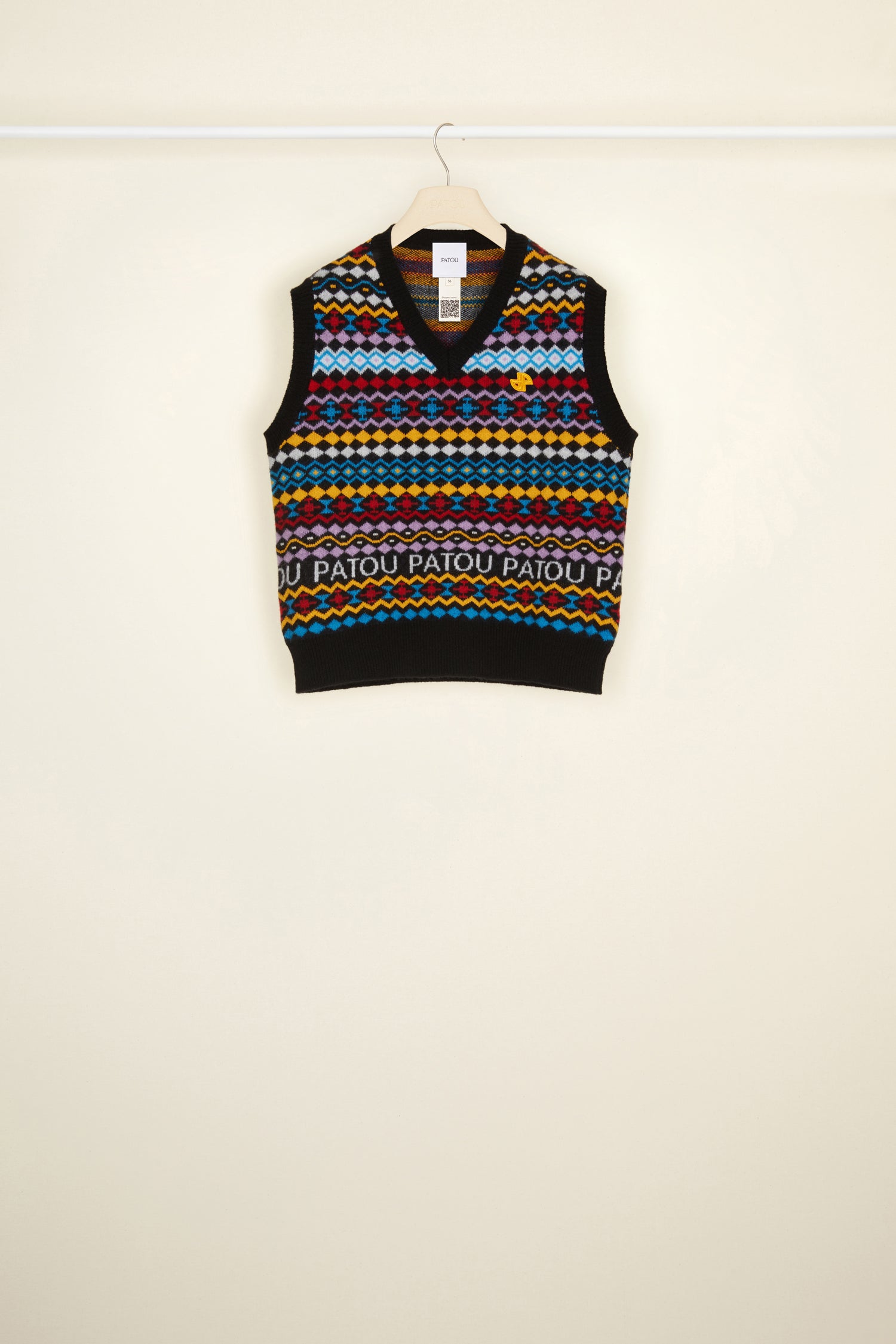 Patou A21KN062 gilet jacquard cachemire Multicolor Reds