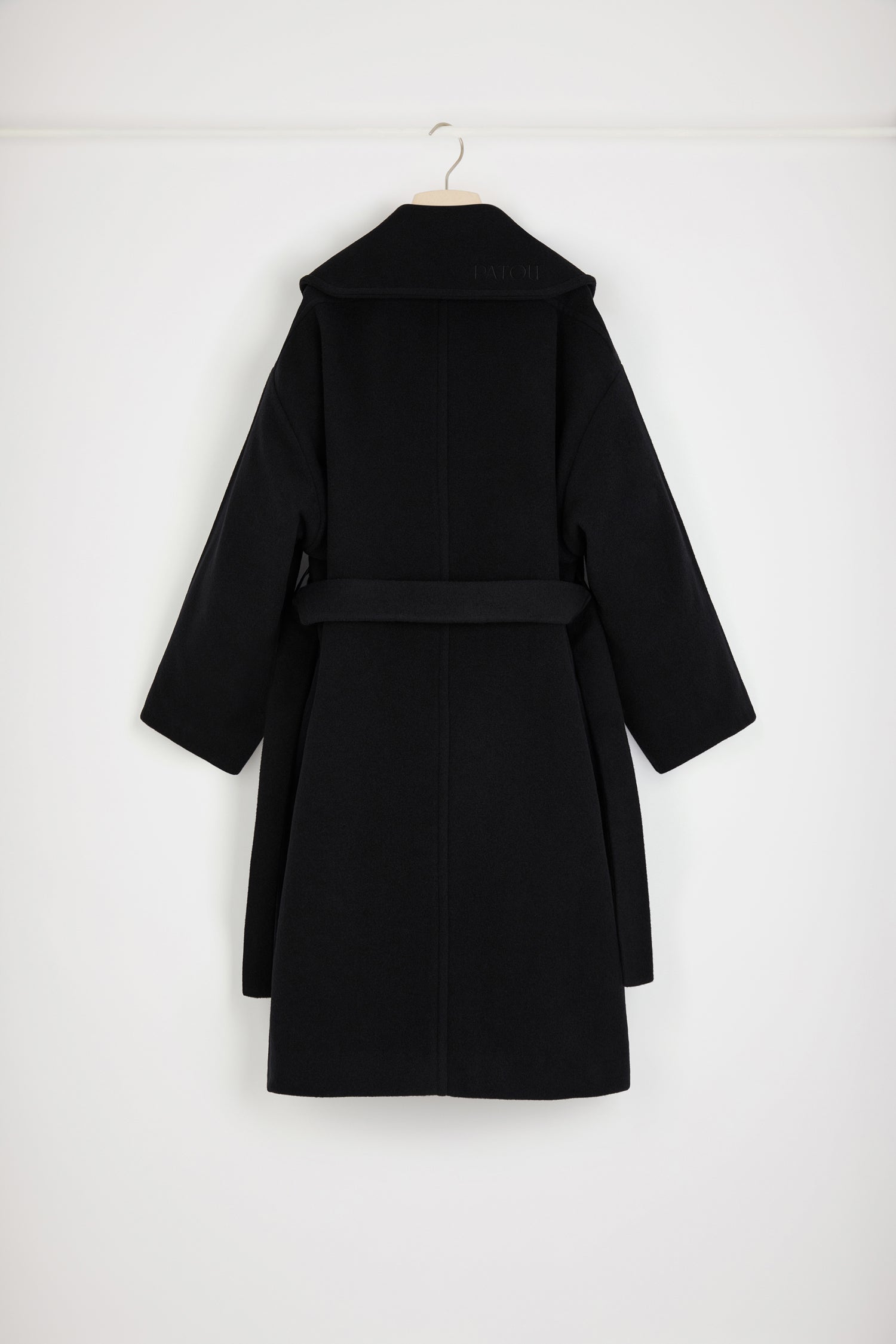 Patou CO013 manteau long laine noir à ceinture 34