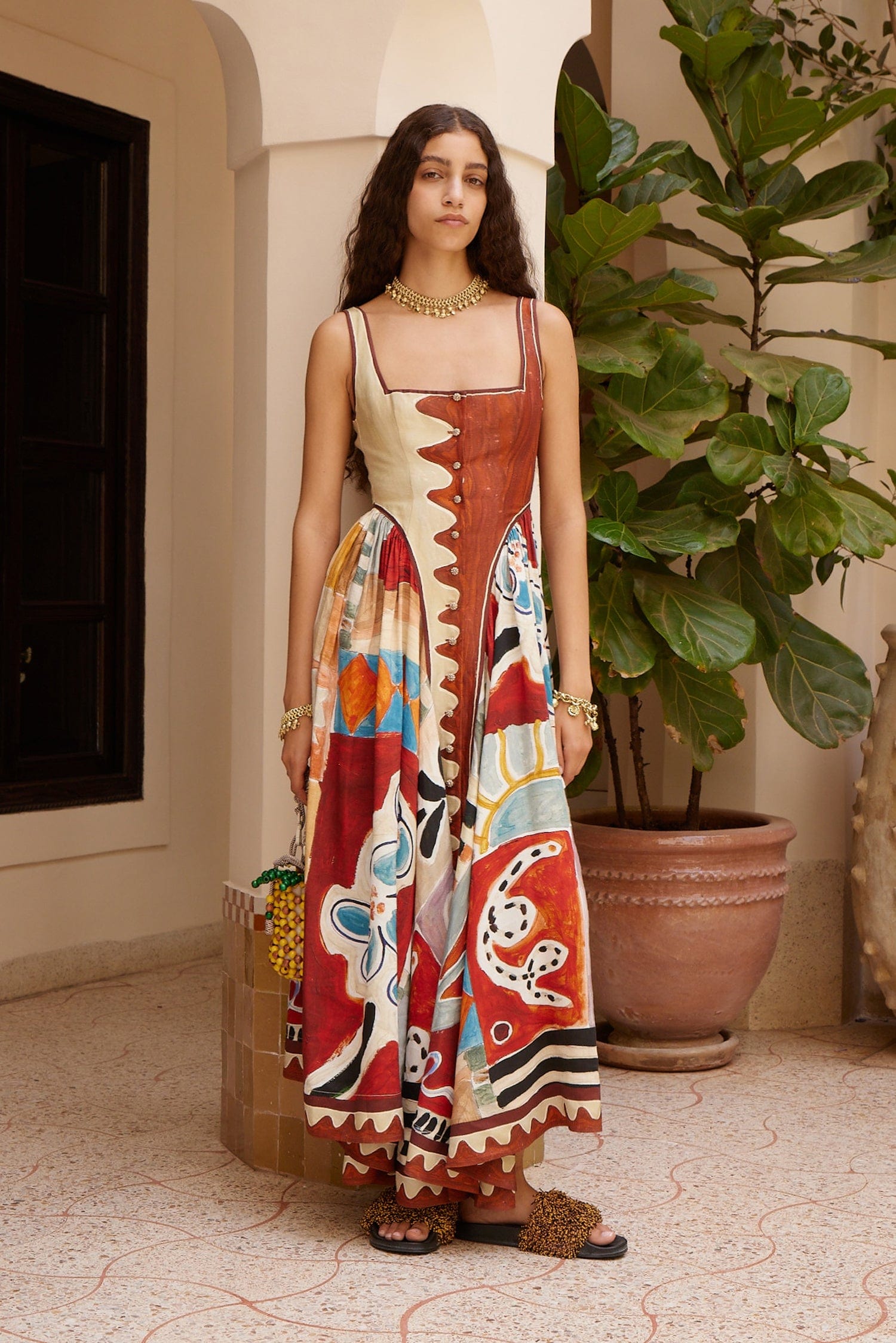 Alemäis Michelle Square Neck Midi Robe Lin Default