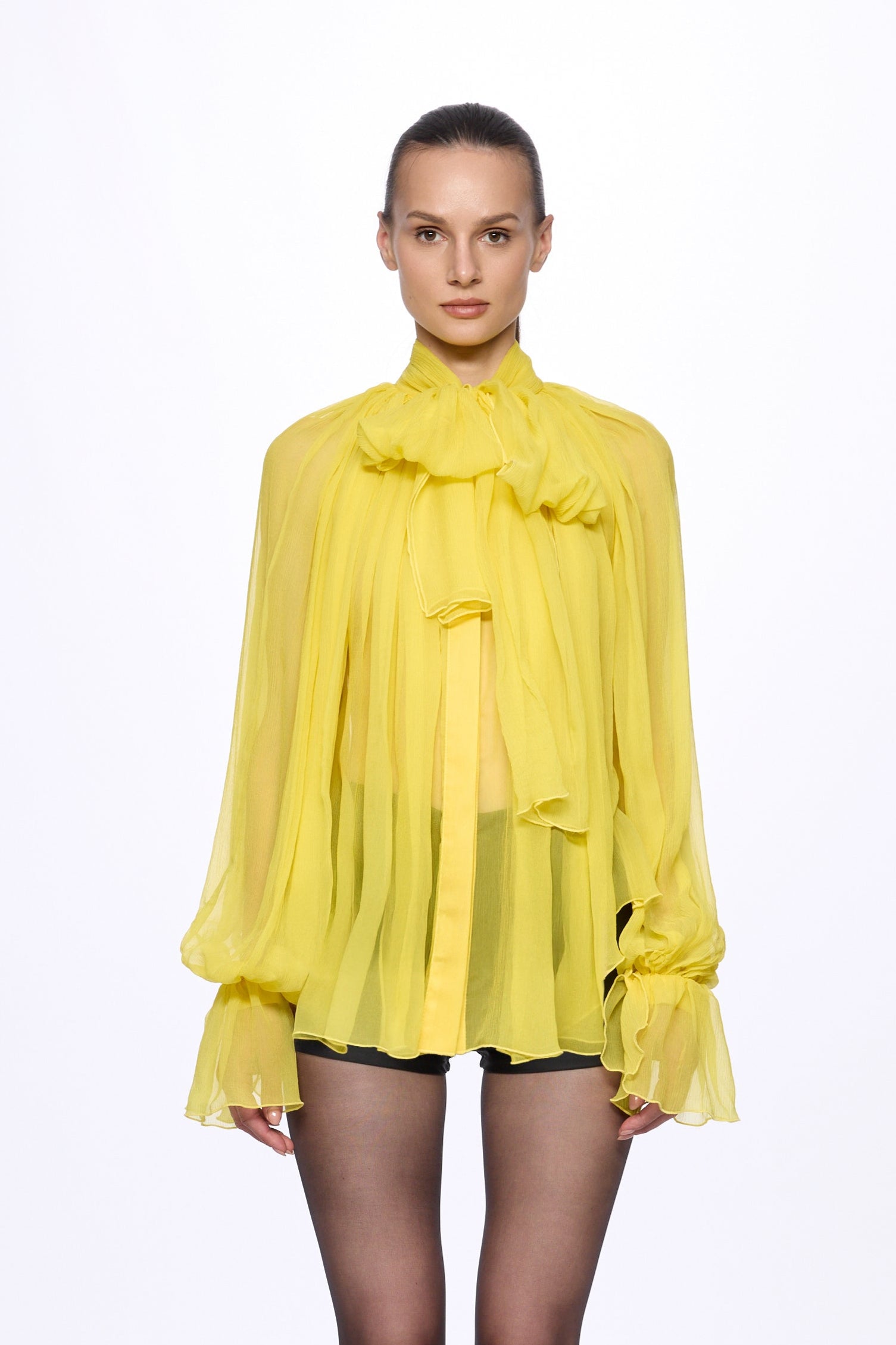 ATU Body Couture Lemon Silk Chiffon Shirt chemise citron