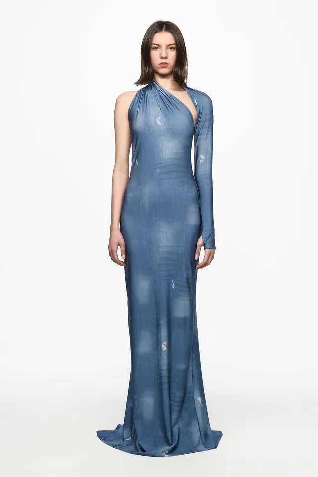 ATU Body Couture robe maxi denim une épaule S