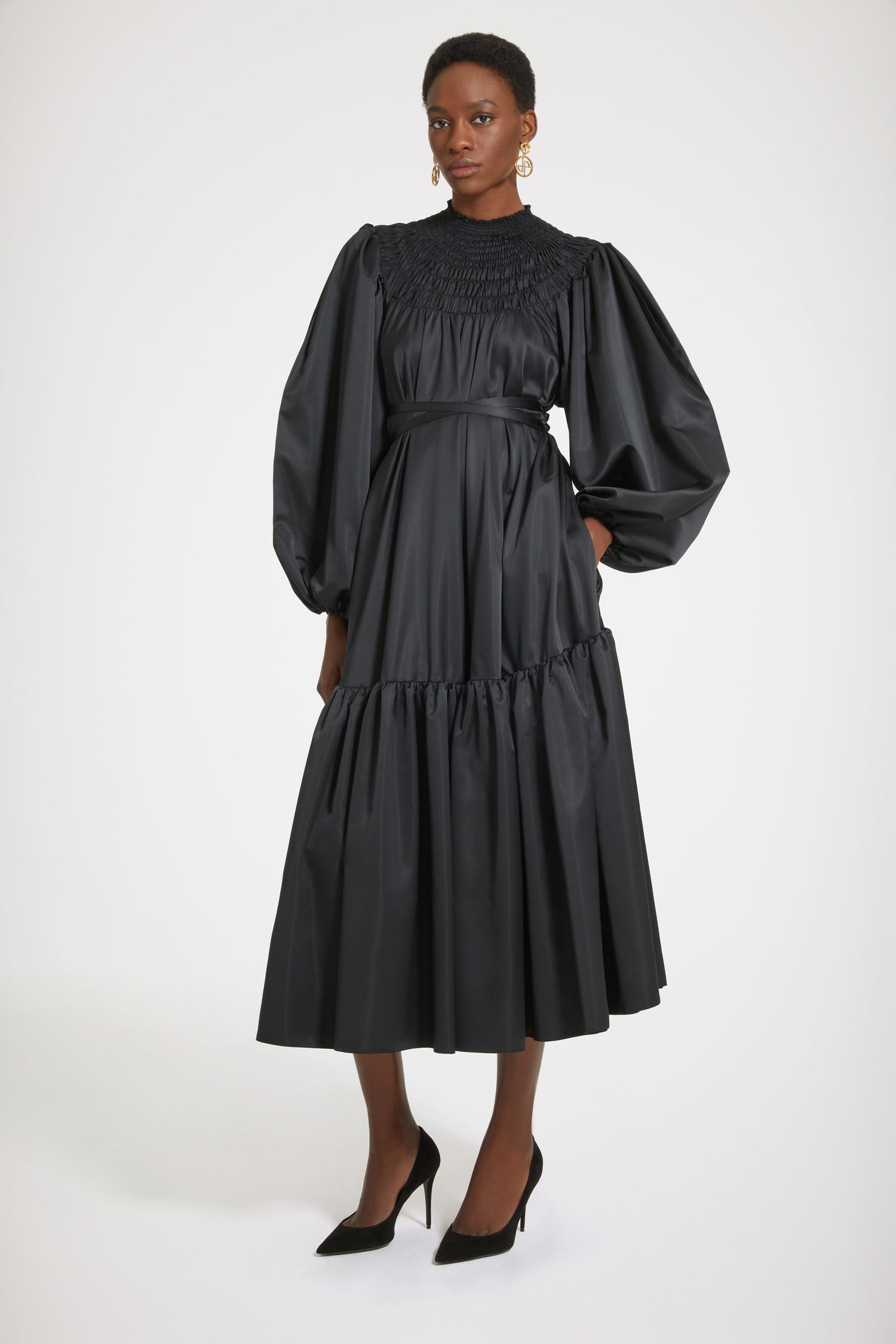 Patou H23DR1200152999B robe maxi satin noir smock