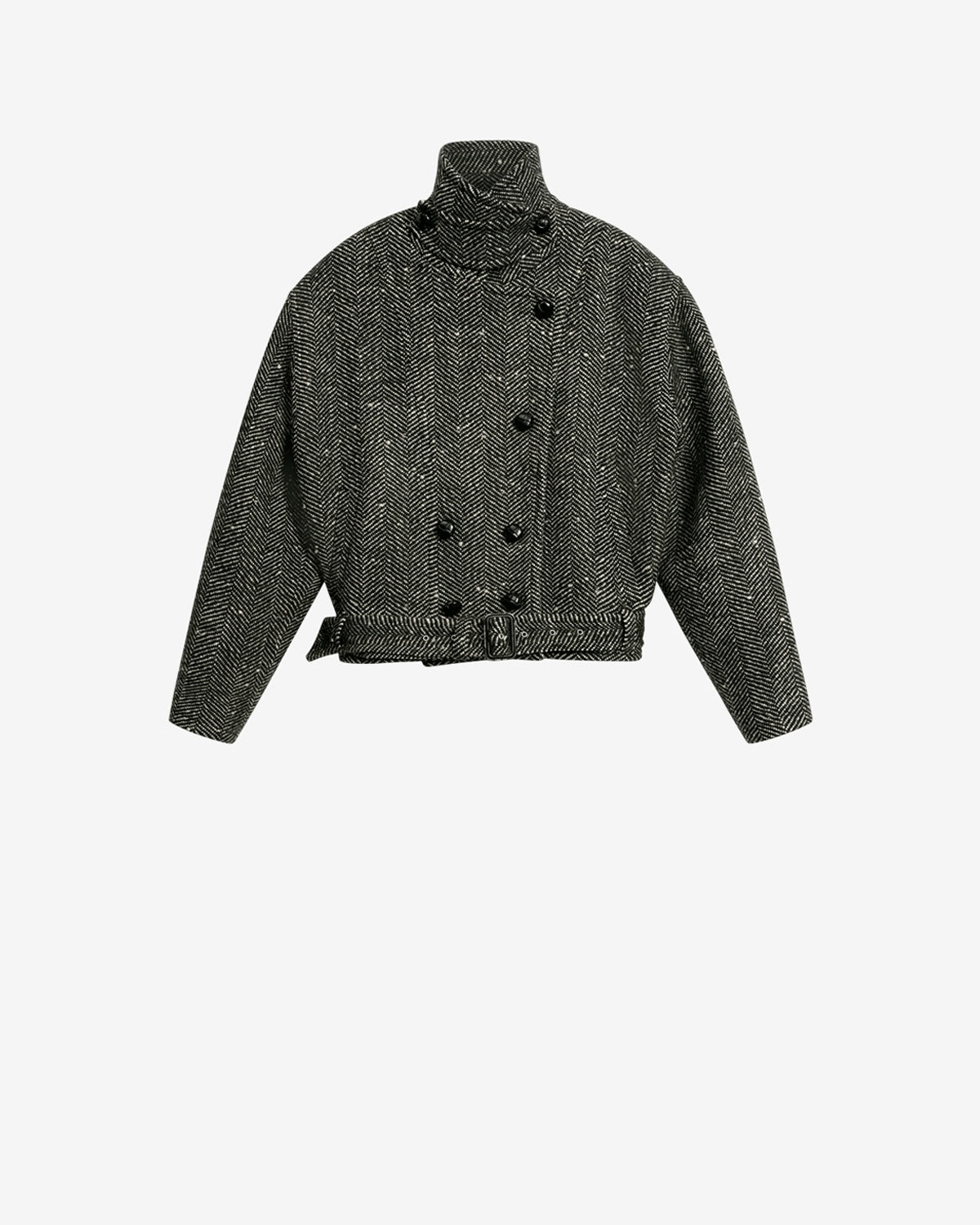 Isabel Marant Ethan manteau laine chevron écru noir crop