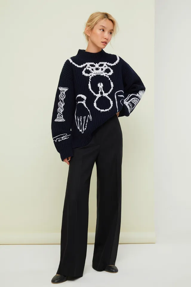 Patou Knitwear KN009 pull laine mérinos bleu marine oversize
