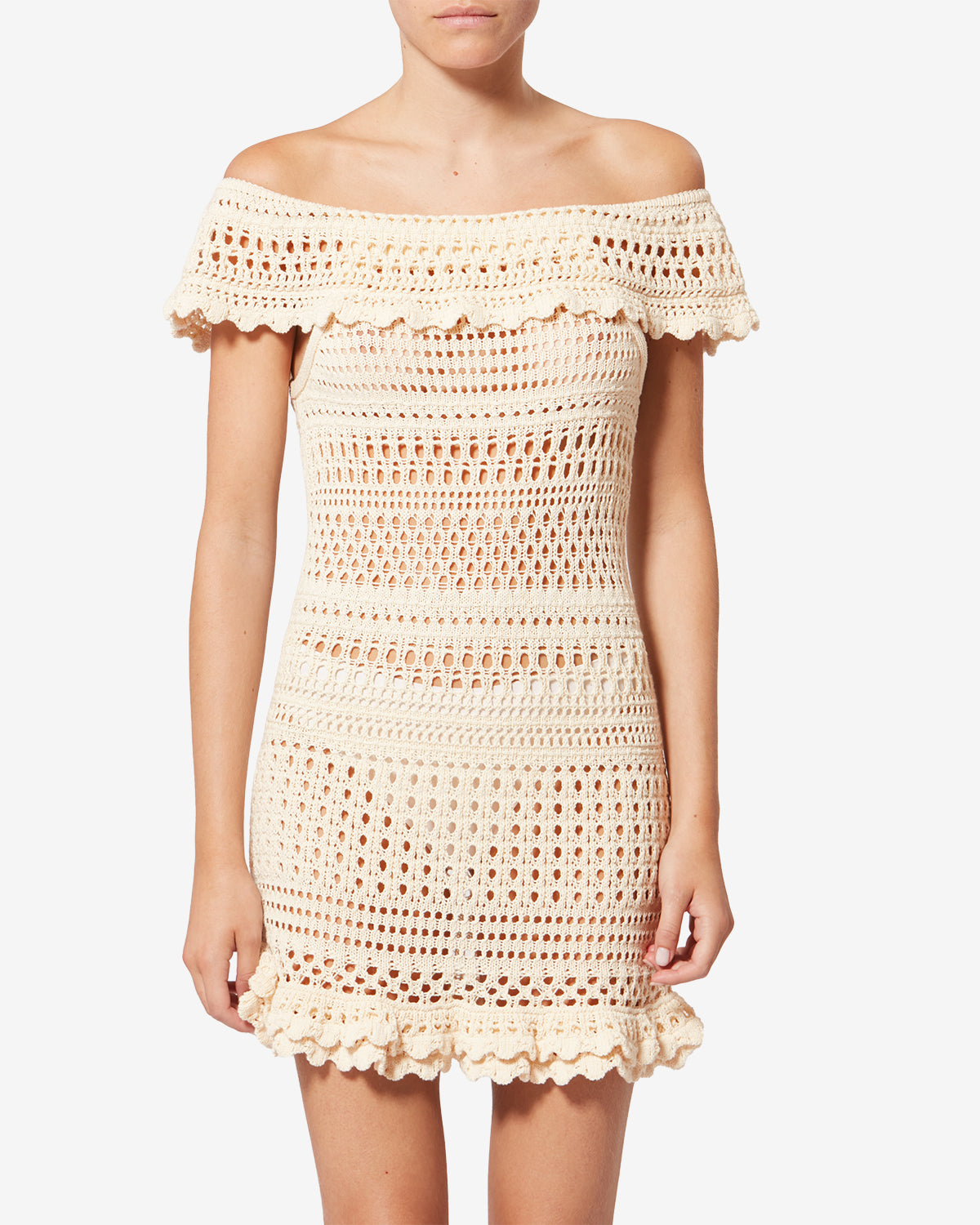 Isabel Marant Zoa RO1048 robe courte écru crochet coton