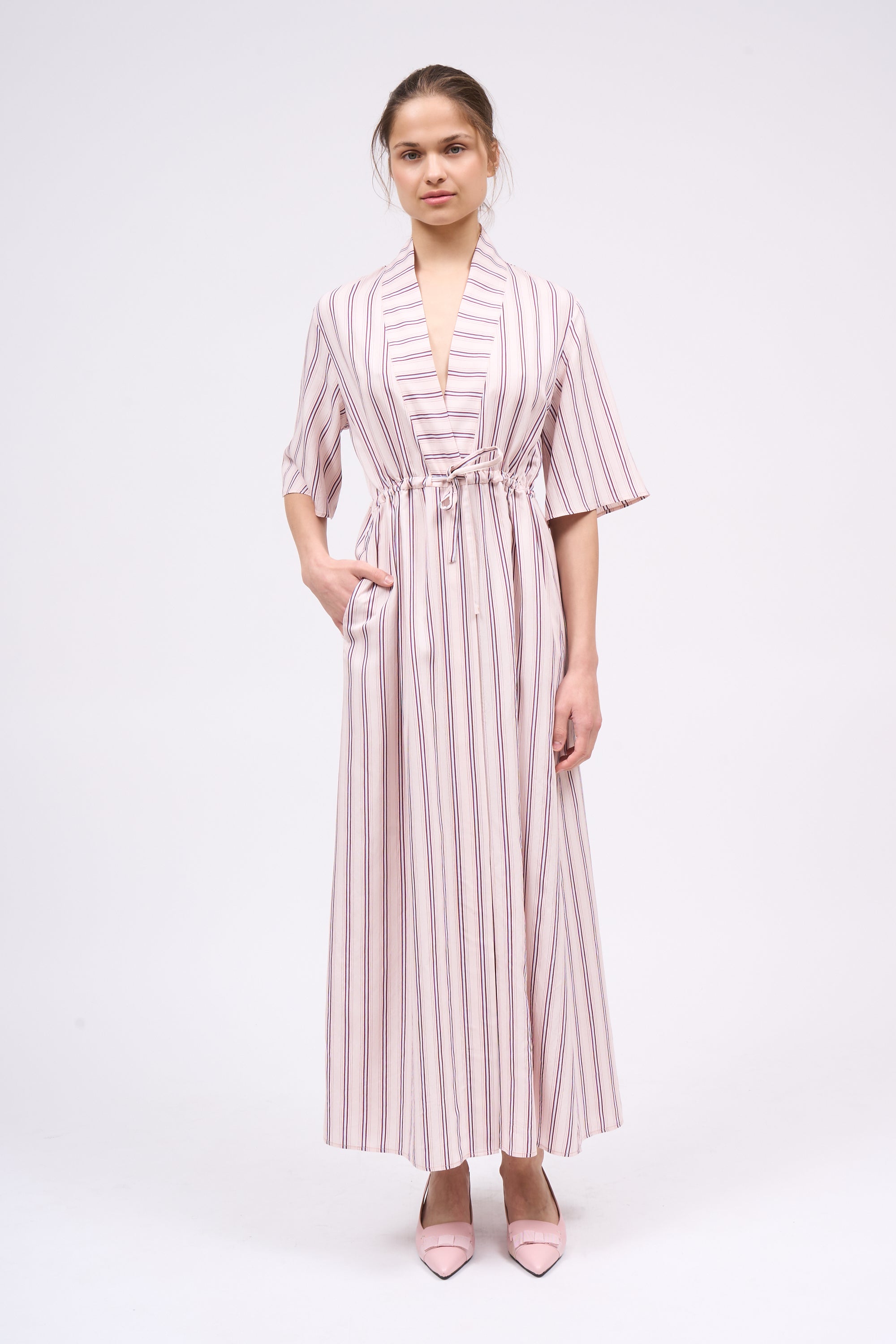 Paul & Joe Renée robe-chemise rayée rose pâle viscose