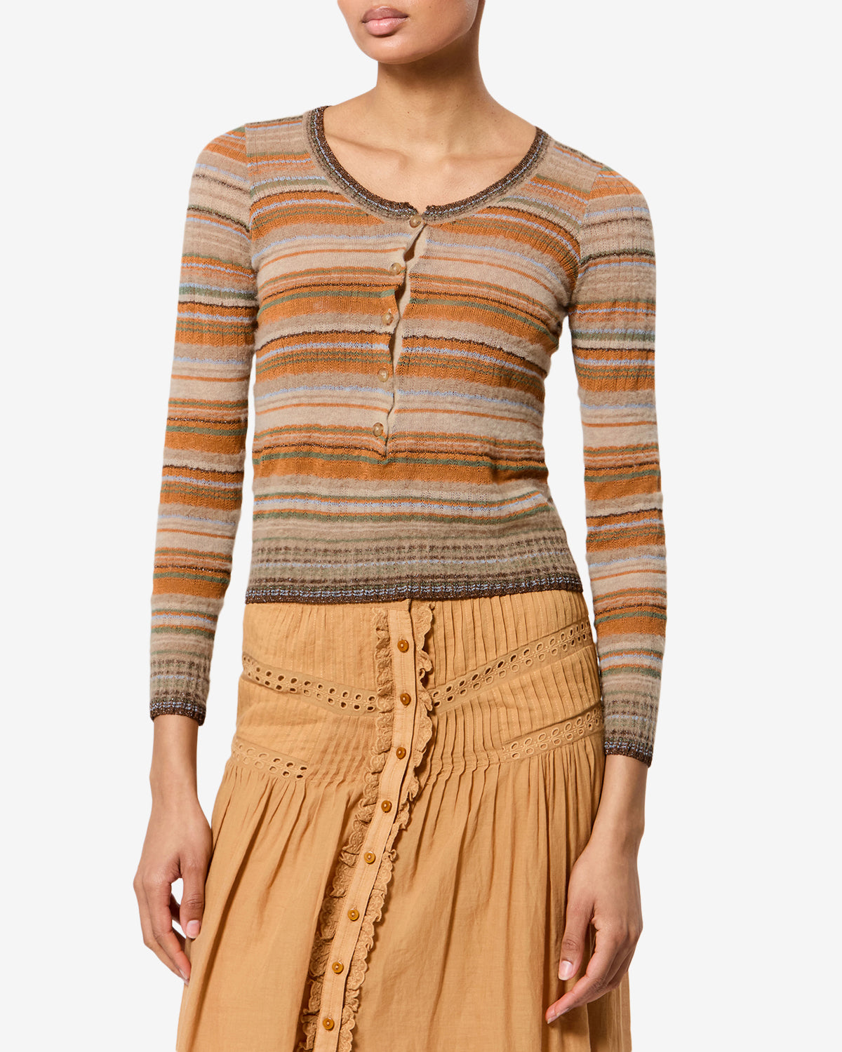 Isabel Marant Frederica pull beige lin rayé ajusté