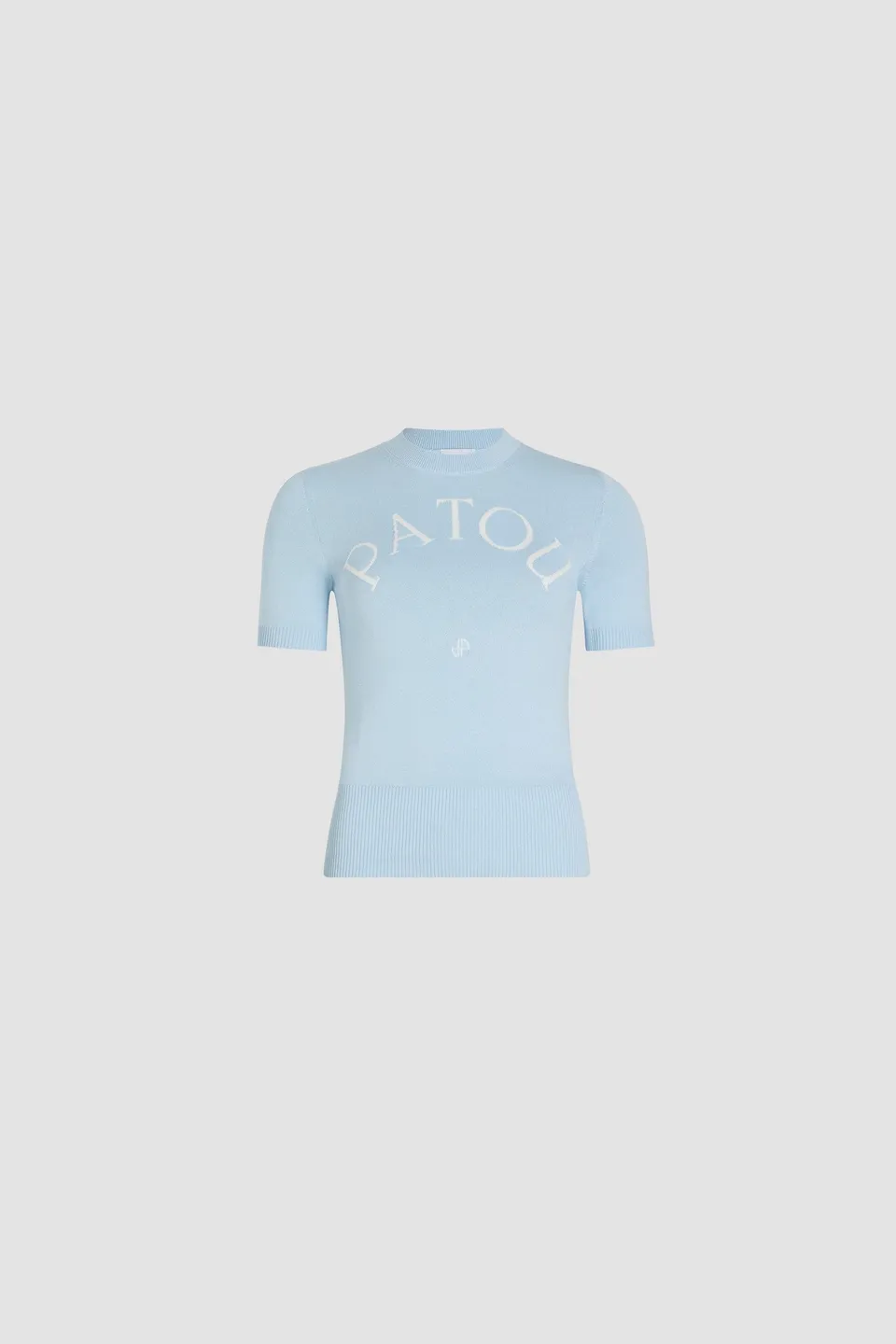 Patou Knitwear KN068 top jacquard coton bleu Skylight