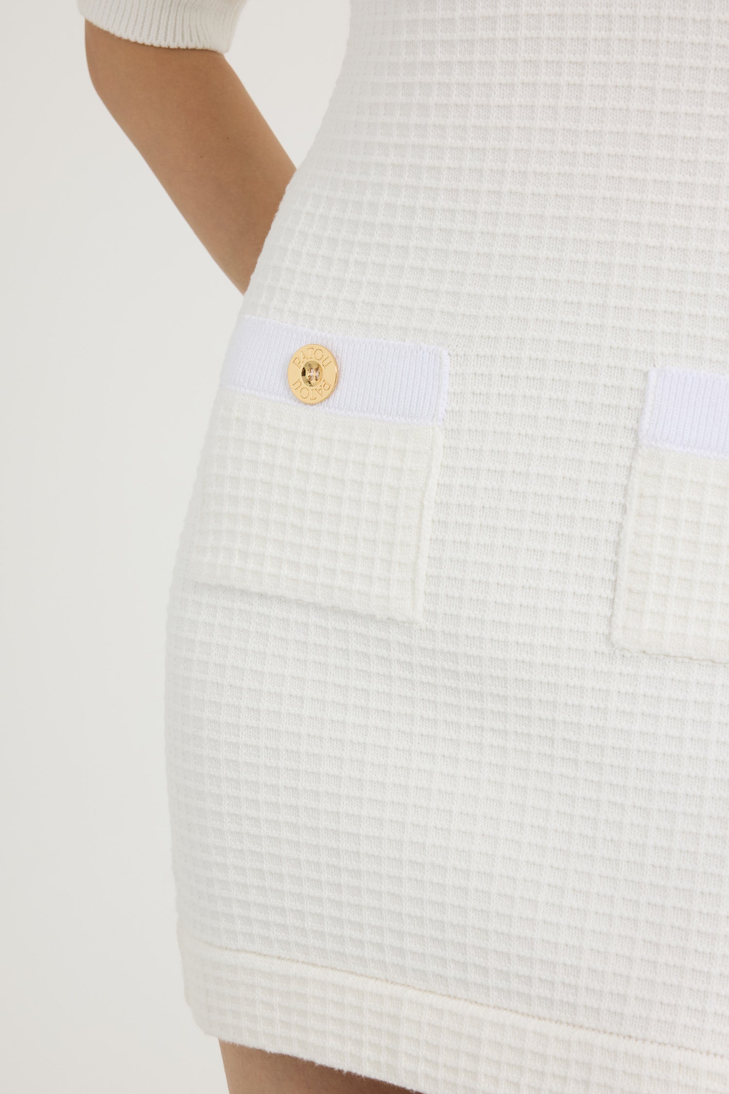 Patou KN239 robe tricot mini ivoire gaufrée