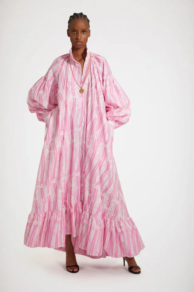Patou P23DR107 robe longue rose coton bio art déco