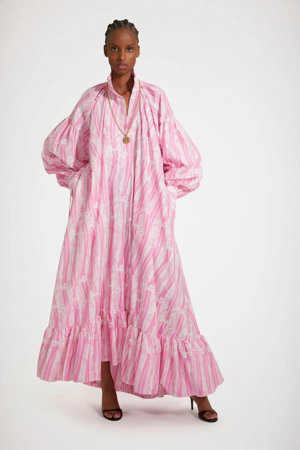 Patou P23DR107 robe longue rose coton bio art déco