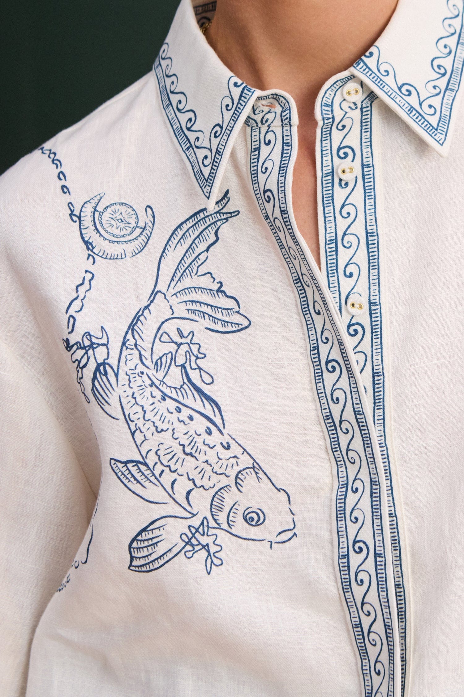 Alemais Lucky chemise lin carpe koi manches courtes