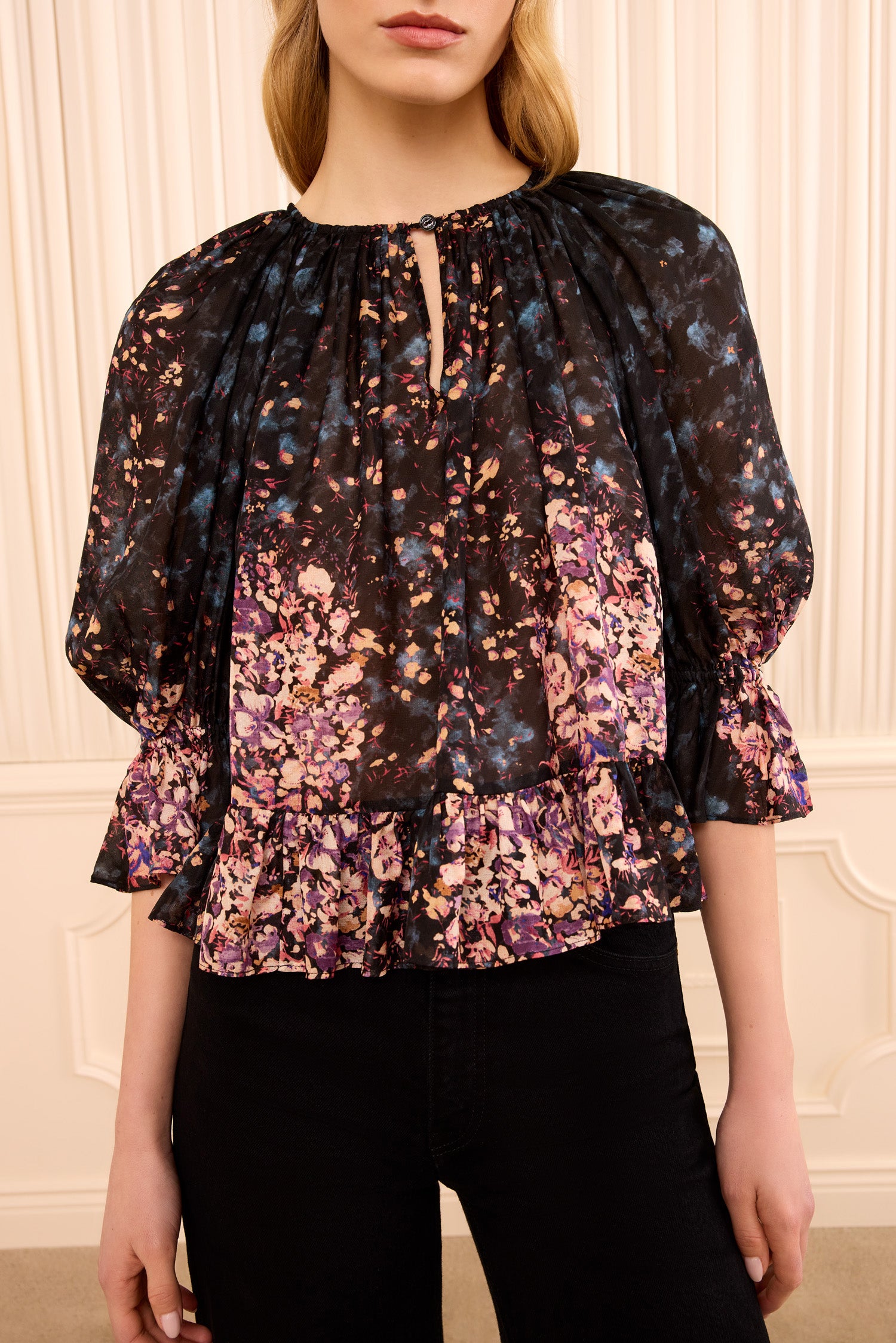 Ulla Johnson Elise blouse soie Eclipse manches courtes