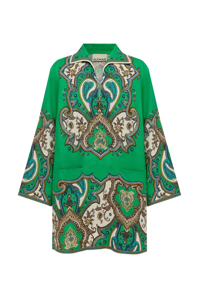 Alemäis Porter robe mini tunique lin imprimé paisley