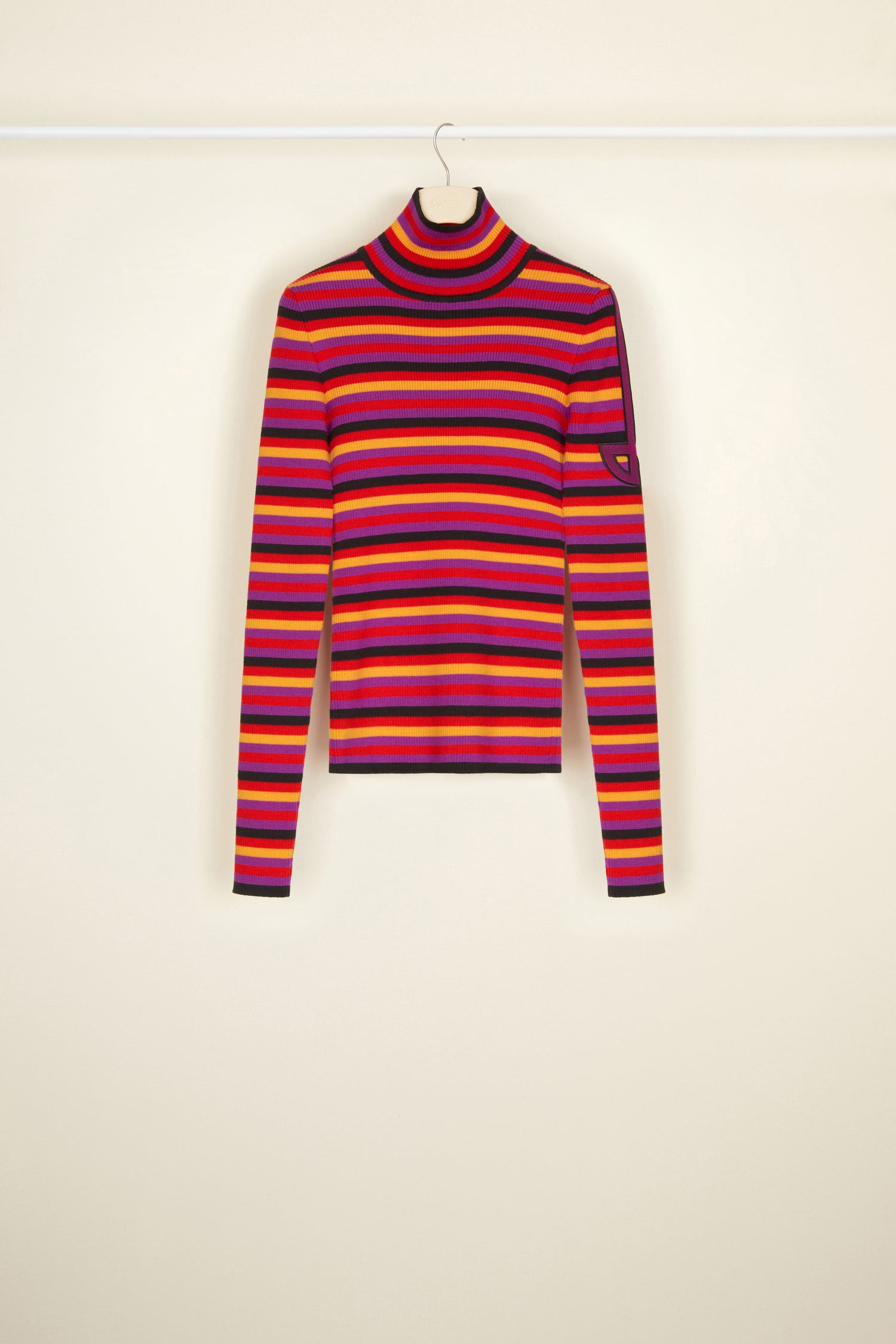Patou pull col montant maille rayé fuchsia XS-XL