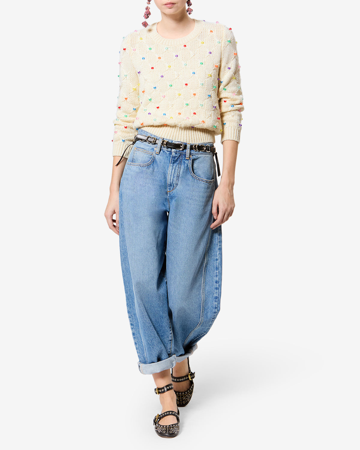 Isabel Marant Priyanka pull écru-multicolore laine à perles