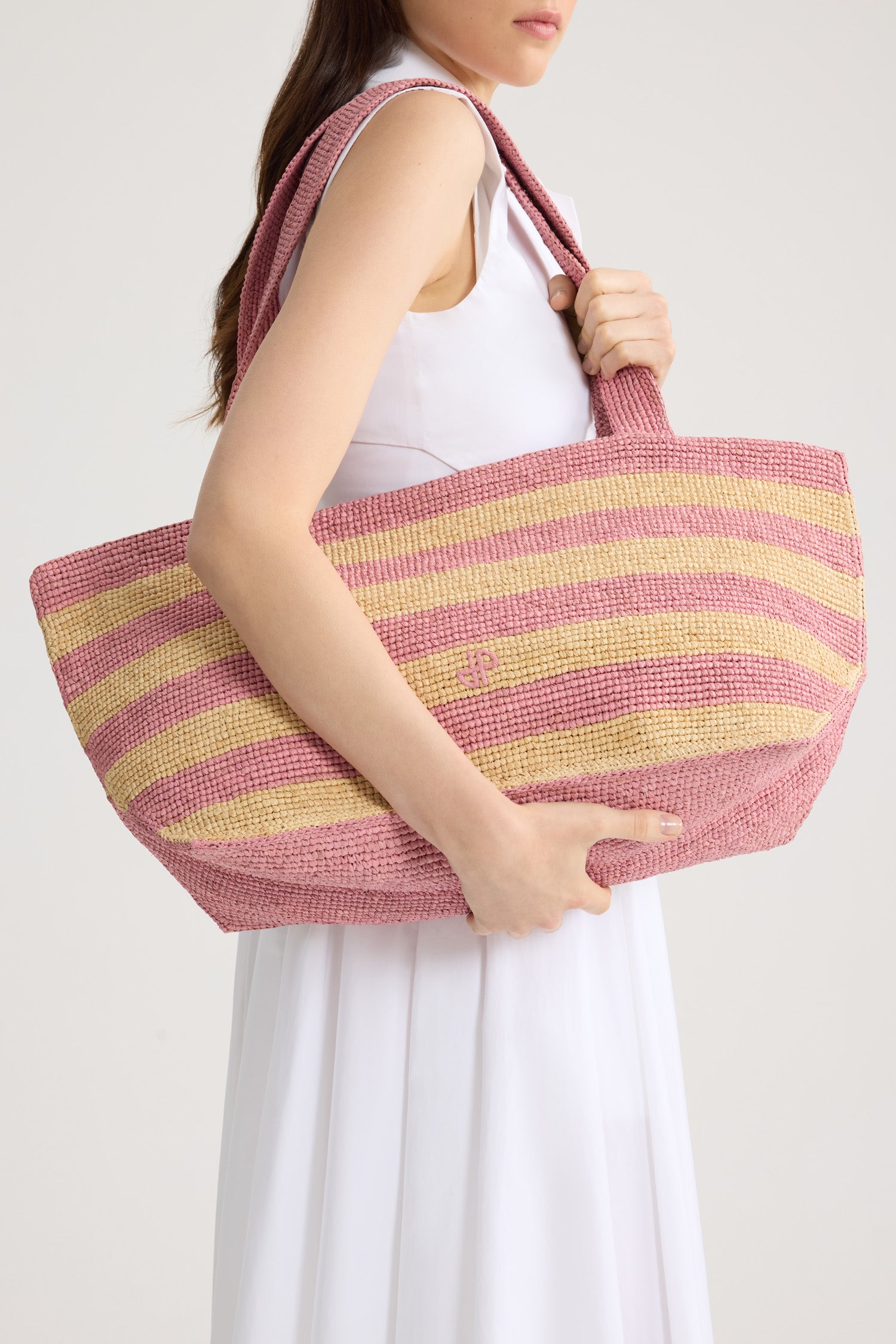 Patou Trapeze P26AC13302155968 tote raphia Bougainvillea