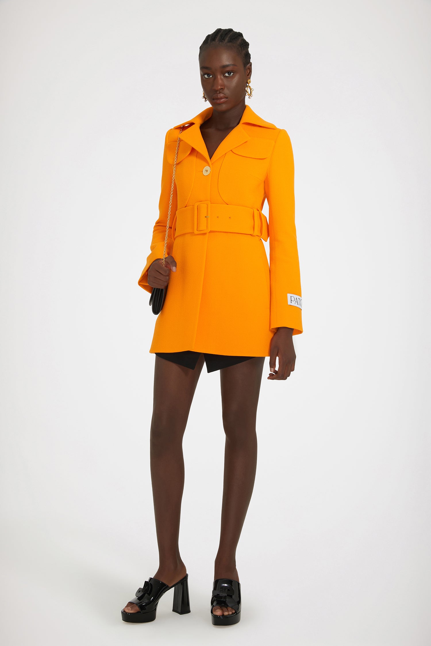 Patou CO020 manteau laine orange ceinture taille 38