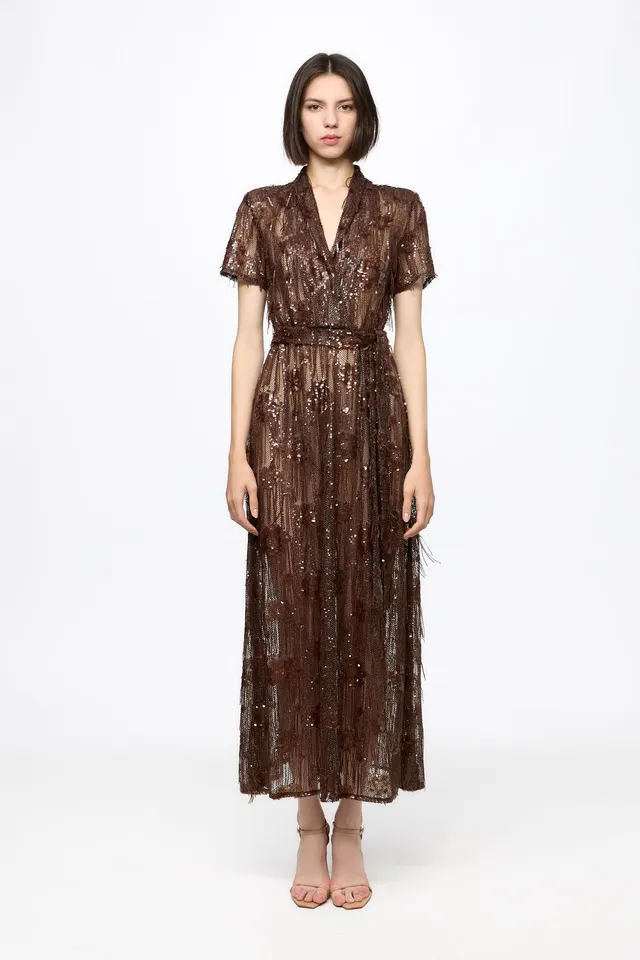 ATU Body Couture robe midi sequins marron chocolat S