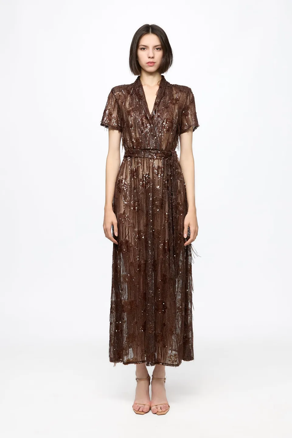 ATU Body Couture robe midi sequins marron chocolat S
