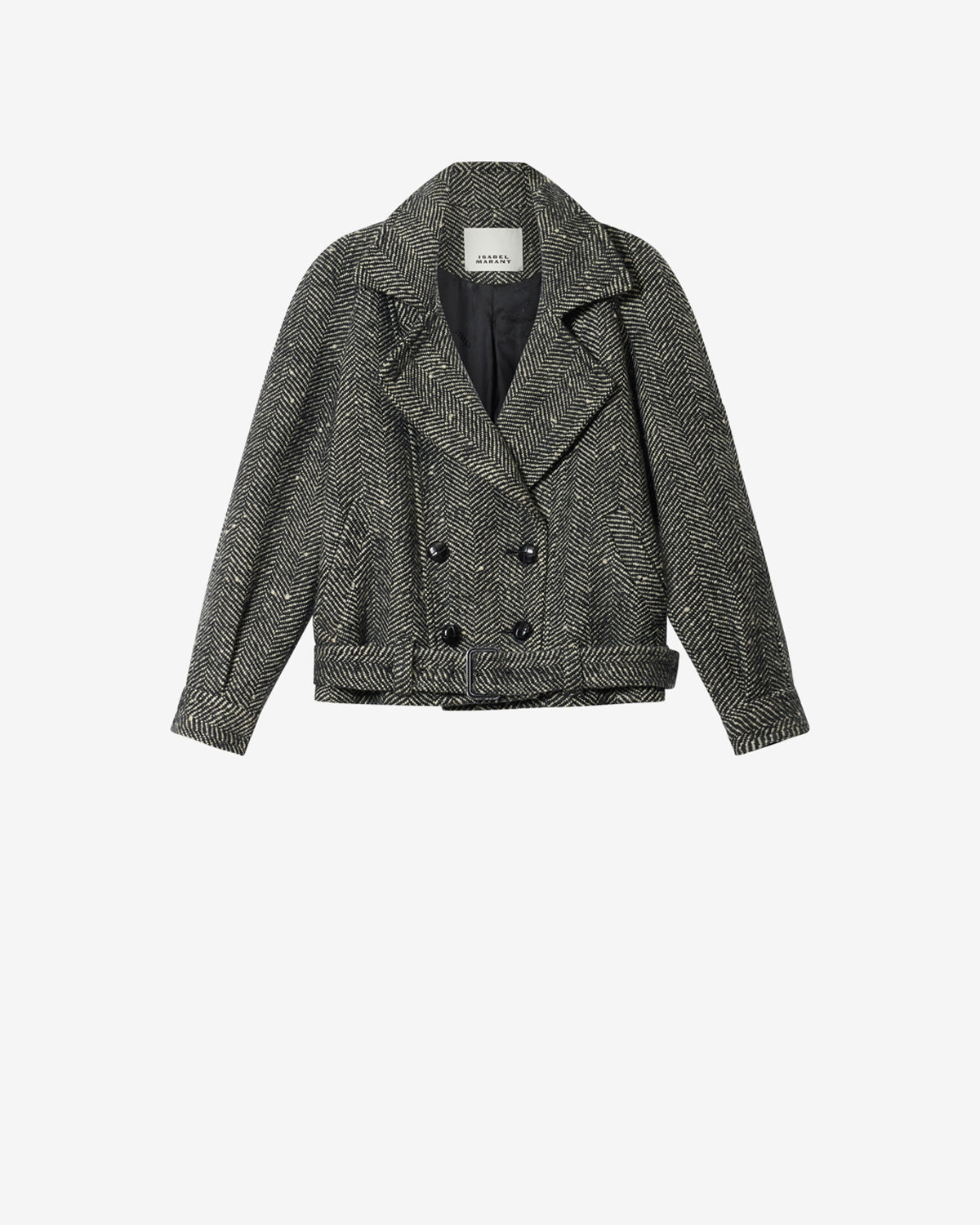 Isabel Marant Elvane manteau laine écru et noir chevrons