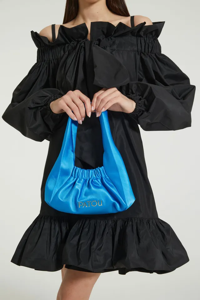 Patou P24AC0540171628B sac biscuit satin bleu jewel