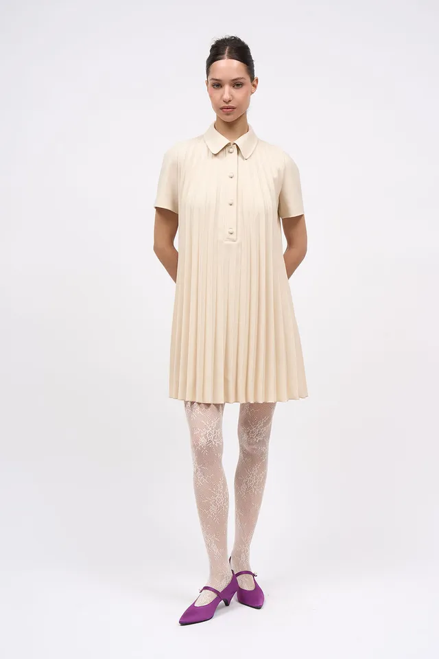 Paul & Joe robe Filippa plissée crème laine cady