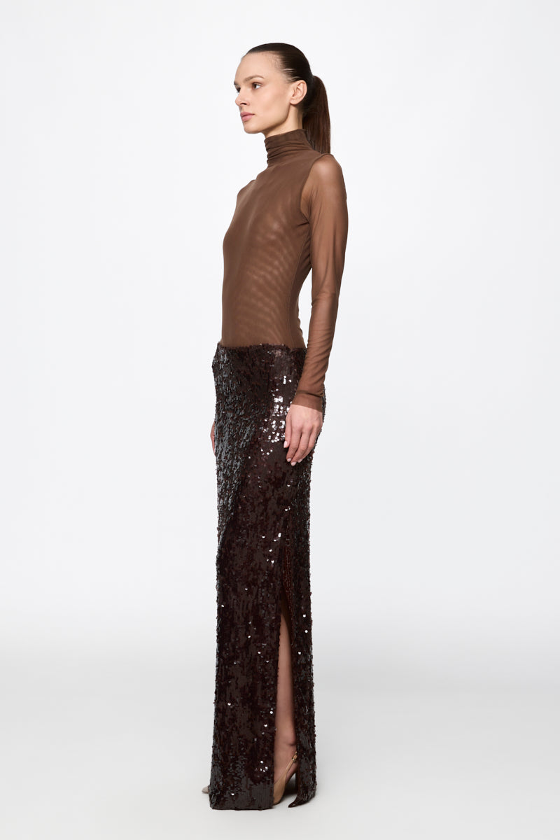 ATU Body Couture Skirts jupe longue sequins marron doré
