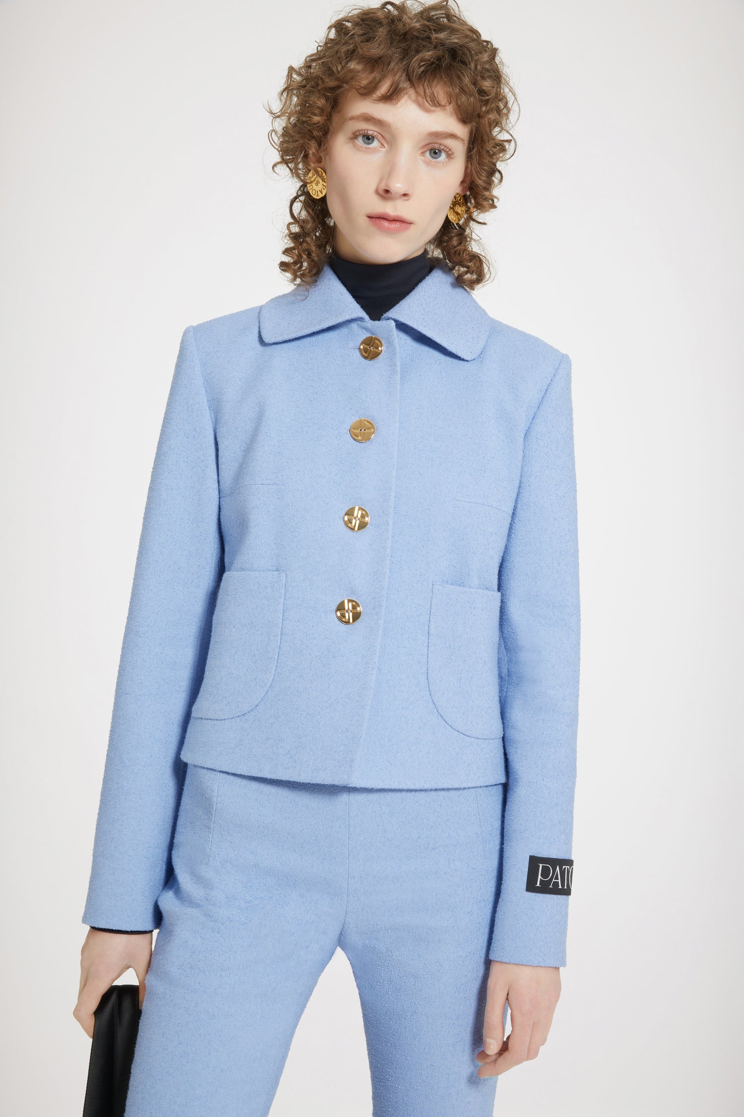 Patou H23JA0340134630B veste courte Ice Blue tweed stretch