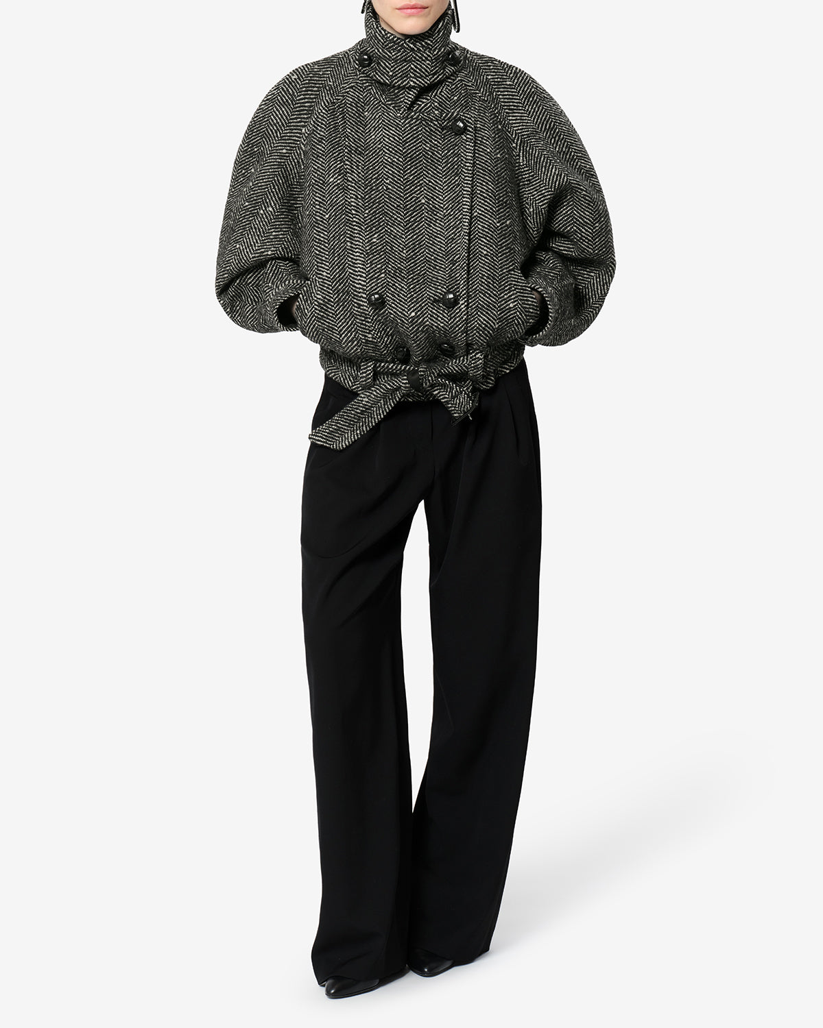 Isabel Marant Elvane manteau laine écru et noir chevrons