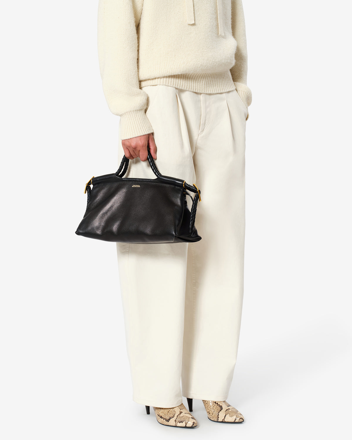 Isabel Marant Pipa M PM0124FA sac cuir noir tressé