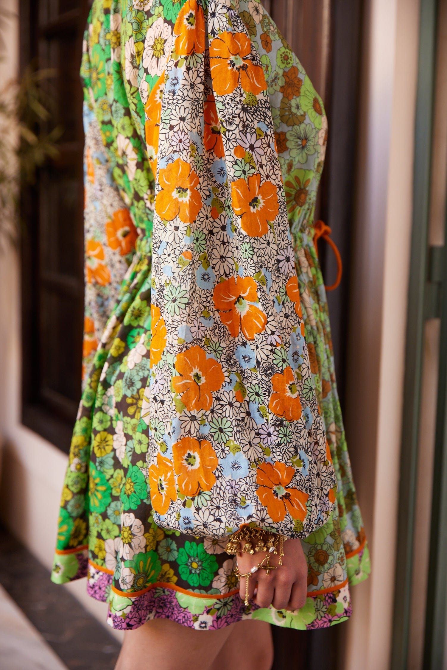 Alemais Orange Blossom Spliced robe mini ramie coton