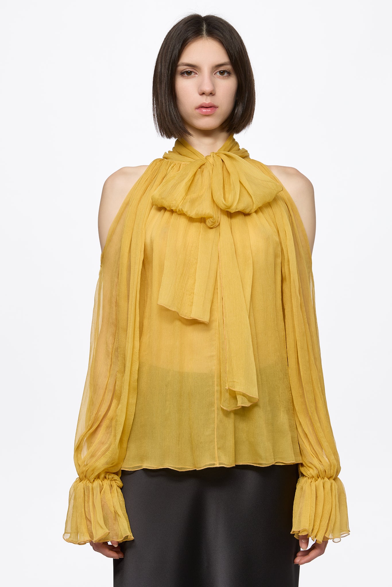 ATU Body Couture SILK chemise Yellow chiffon shirt soie jaune