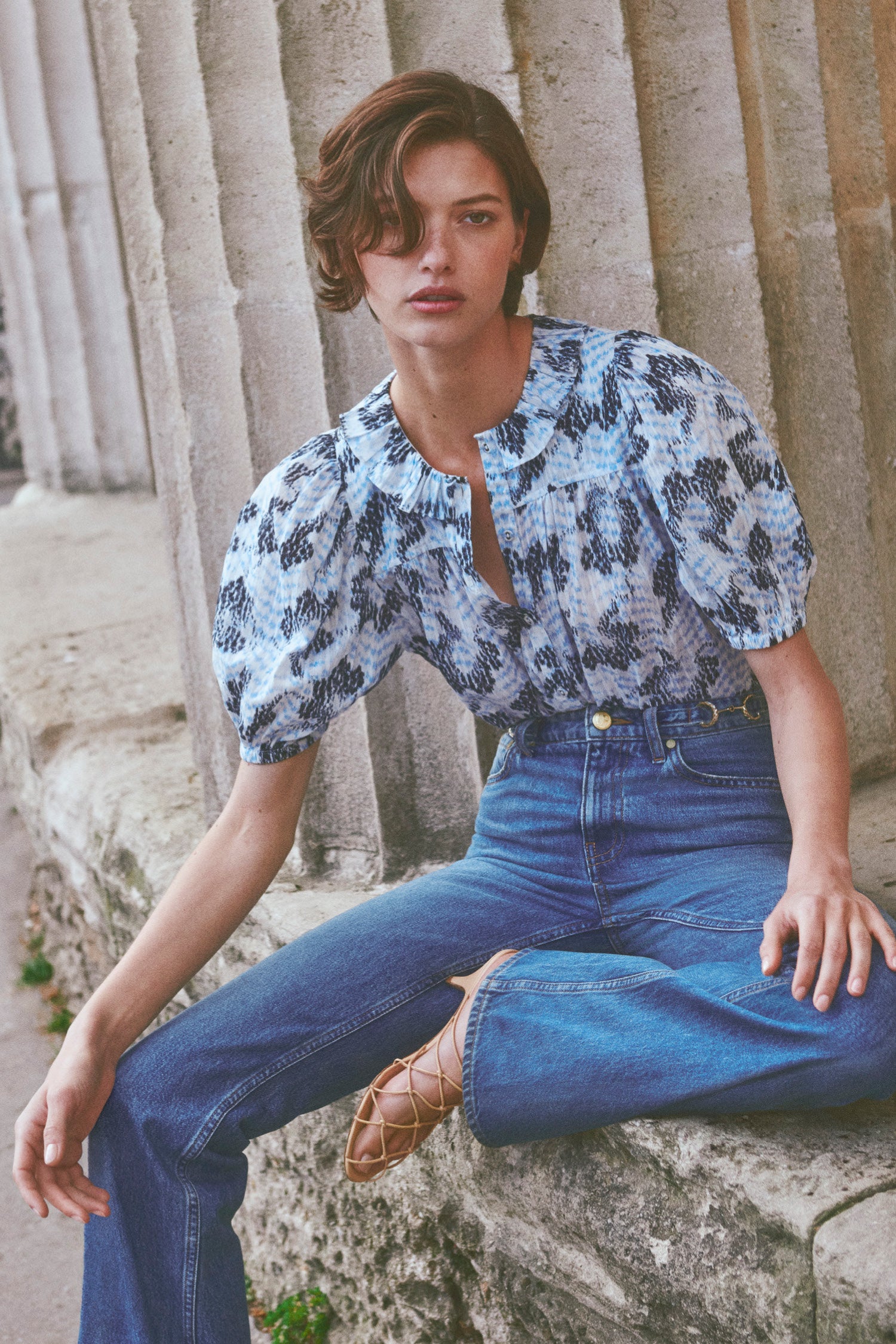 Ulla Johnson Amaria top coton Ciel imprimé manches courtes