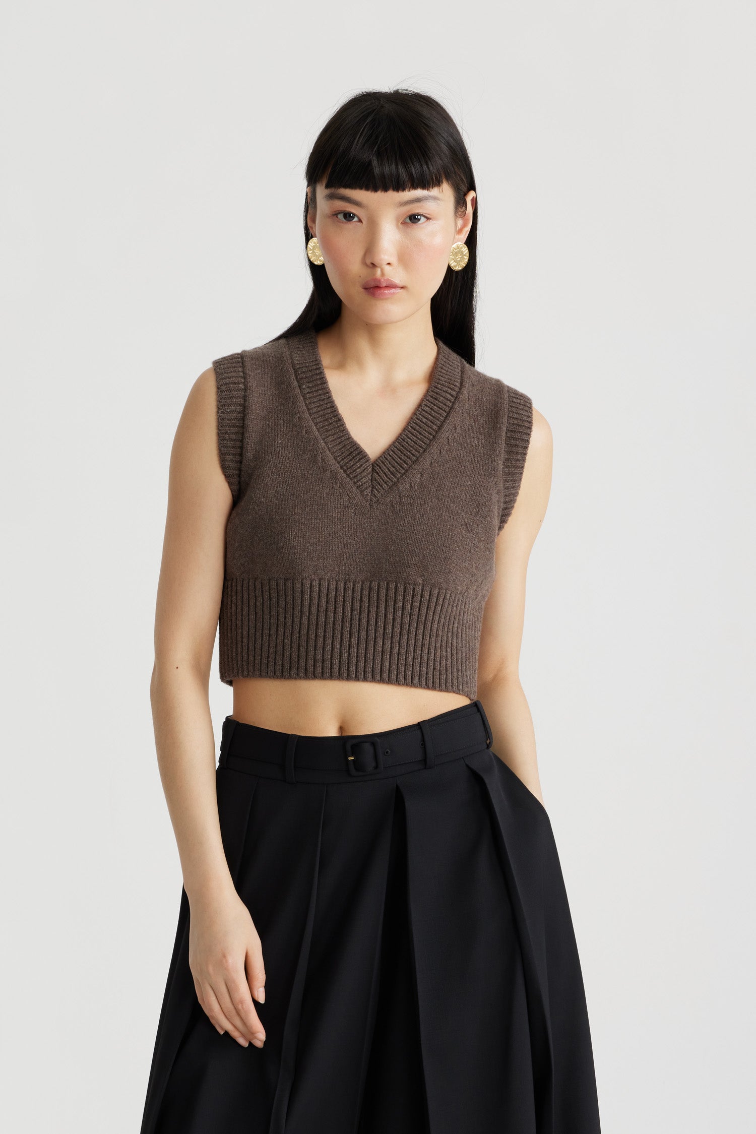 Patou KN204 gilet laine marron Clove
