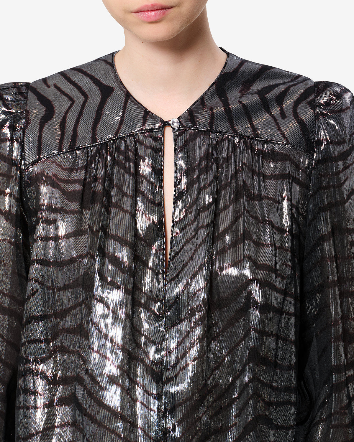 Isabel Marant Farali chemisier soie noir et argenté