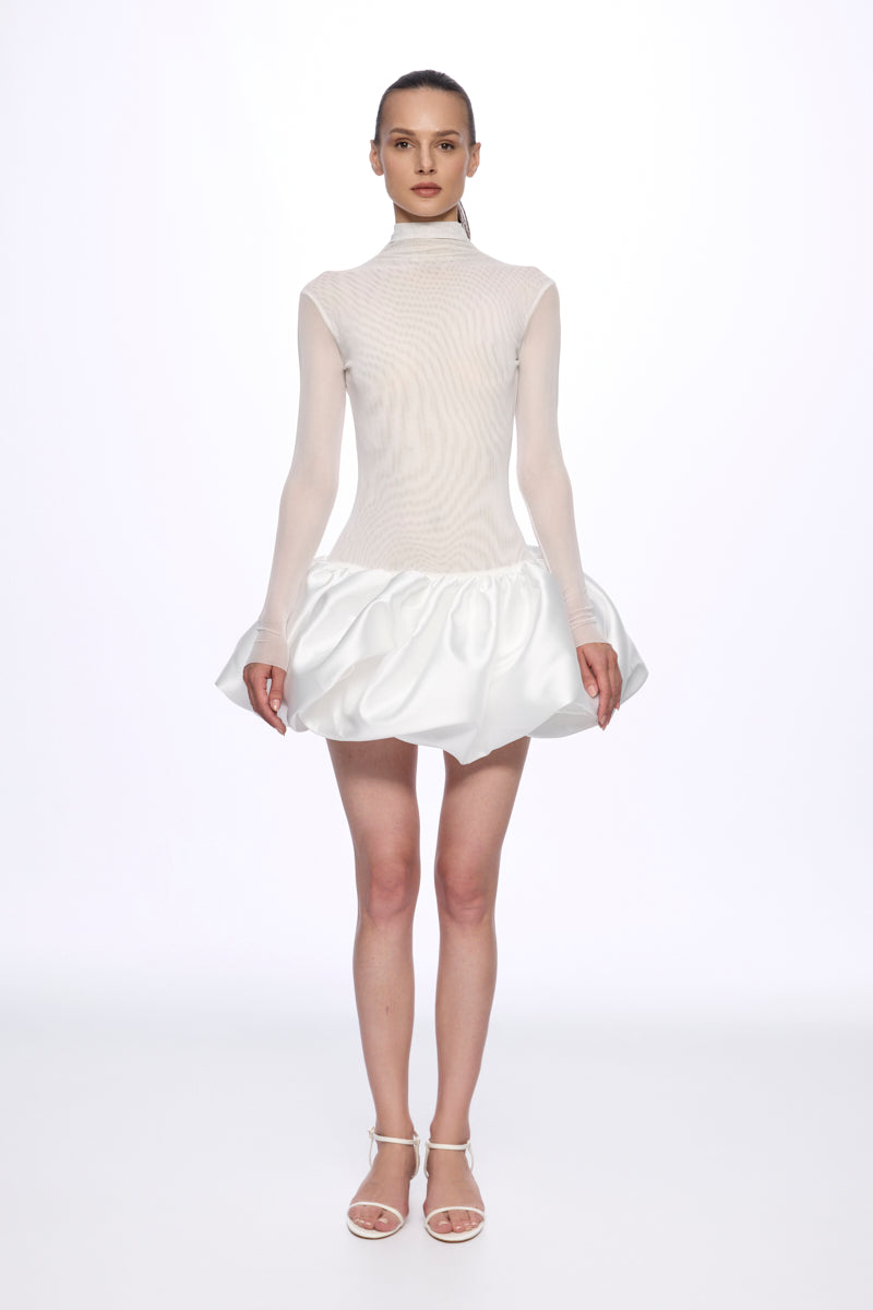 ATU Body Couture mini robe blanche tulle volant taille basse