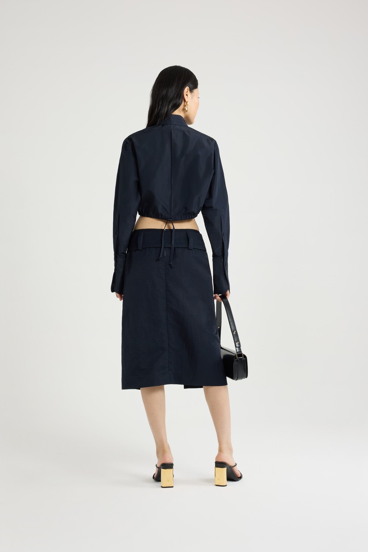 Patou SK077 jupe midi nylon recyclé bleu marine