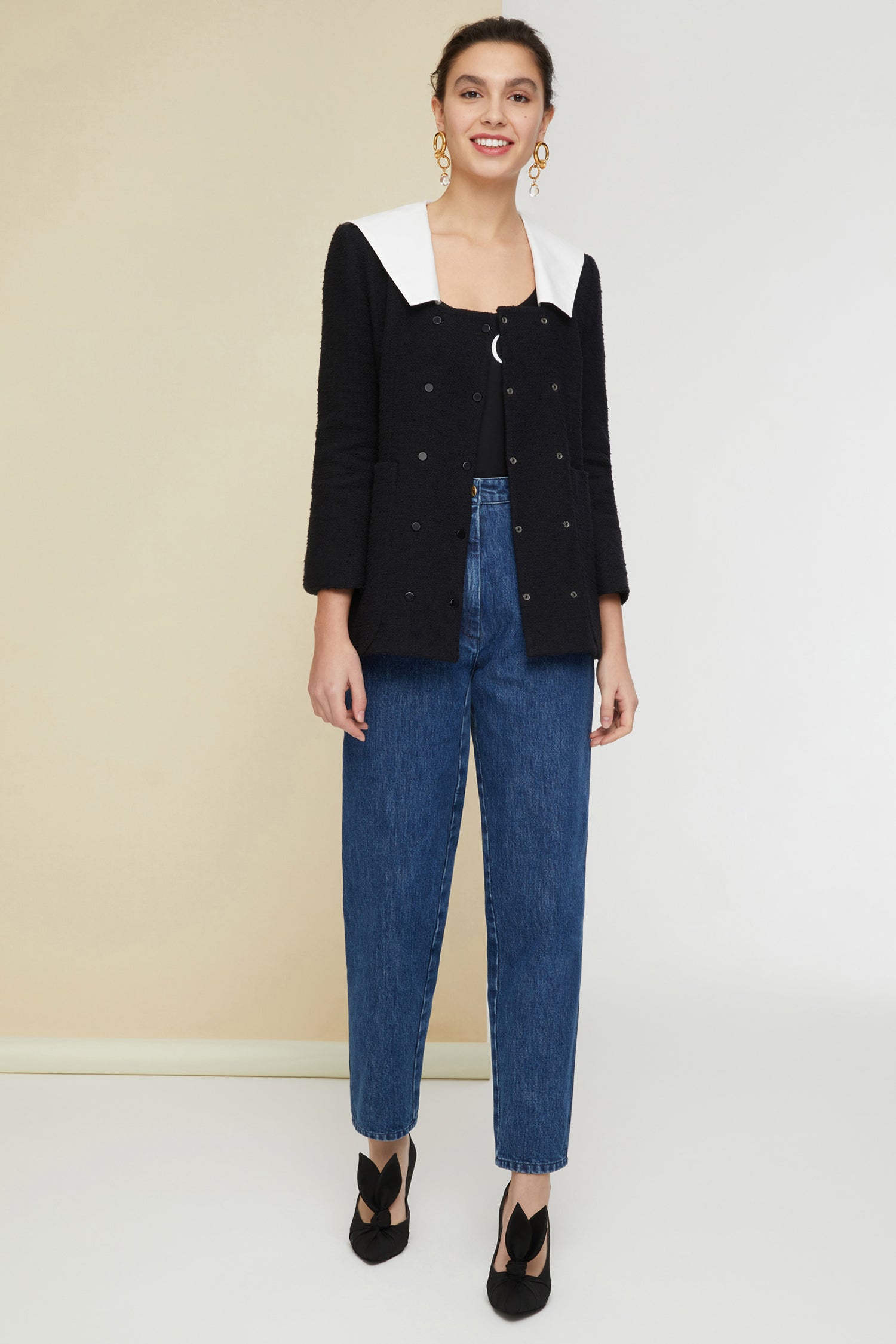 Patou JA010 Veste Tweed Coton Col Marin Noir 34-44