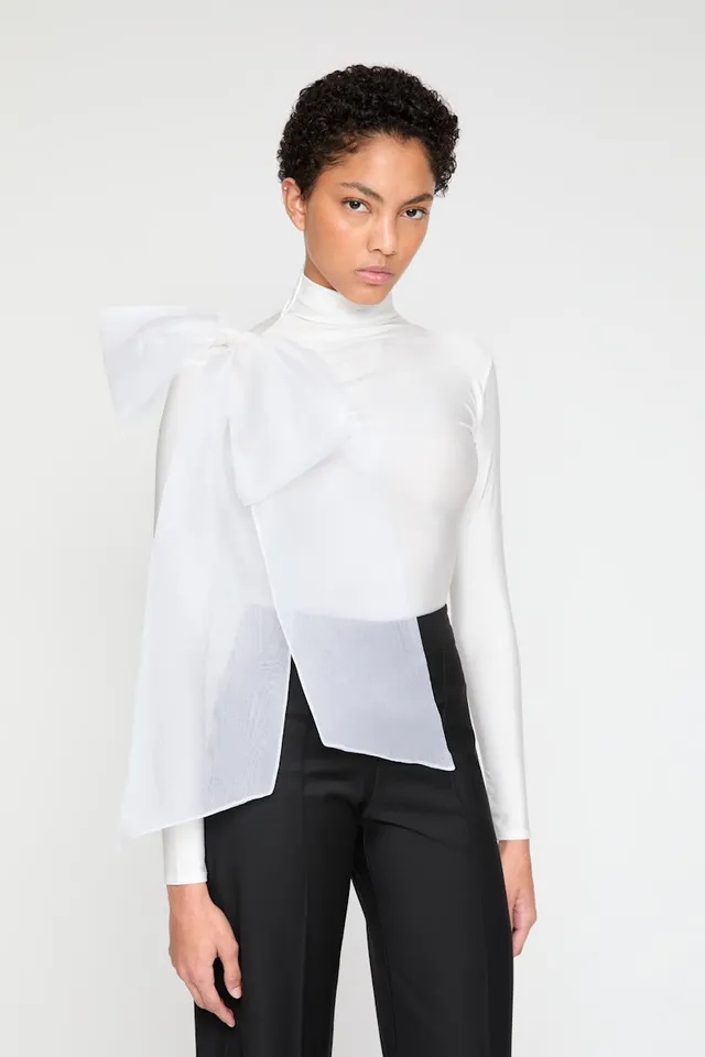 ATU Body Couture White turtleneck top blanc nœud soie taille S