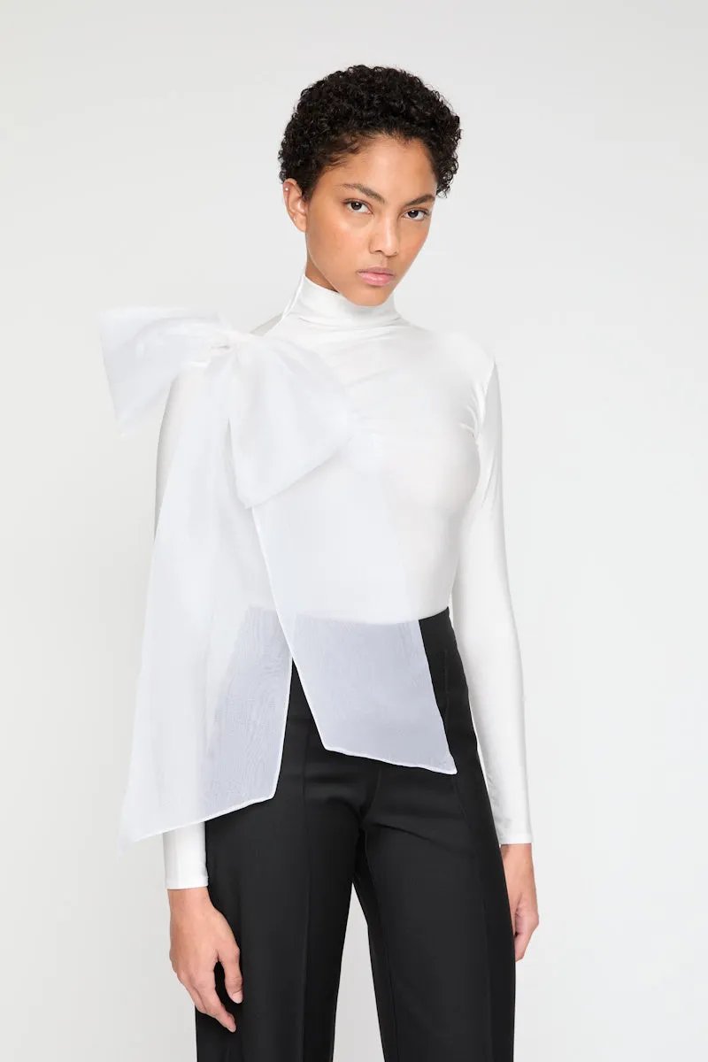 ATU Body Couture White turtleneck top blanc nœud soie taille S
