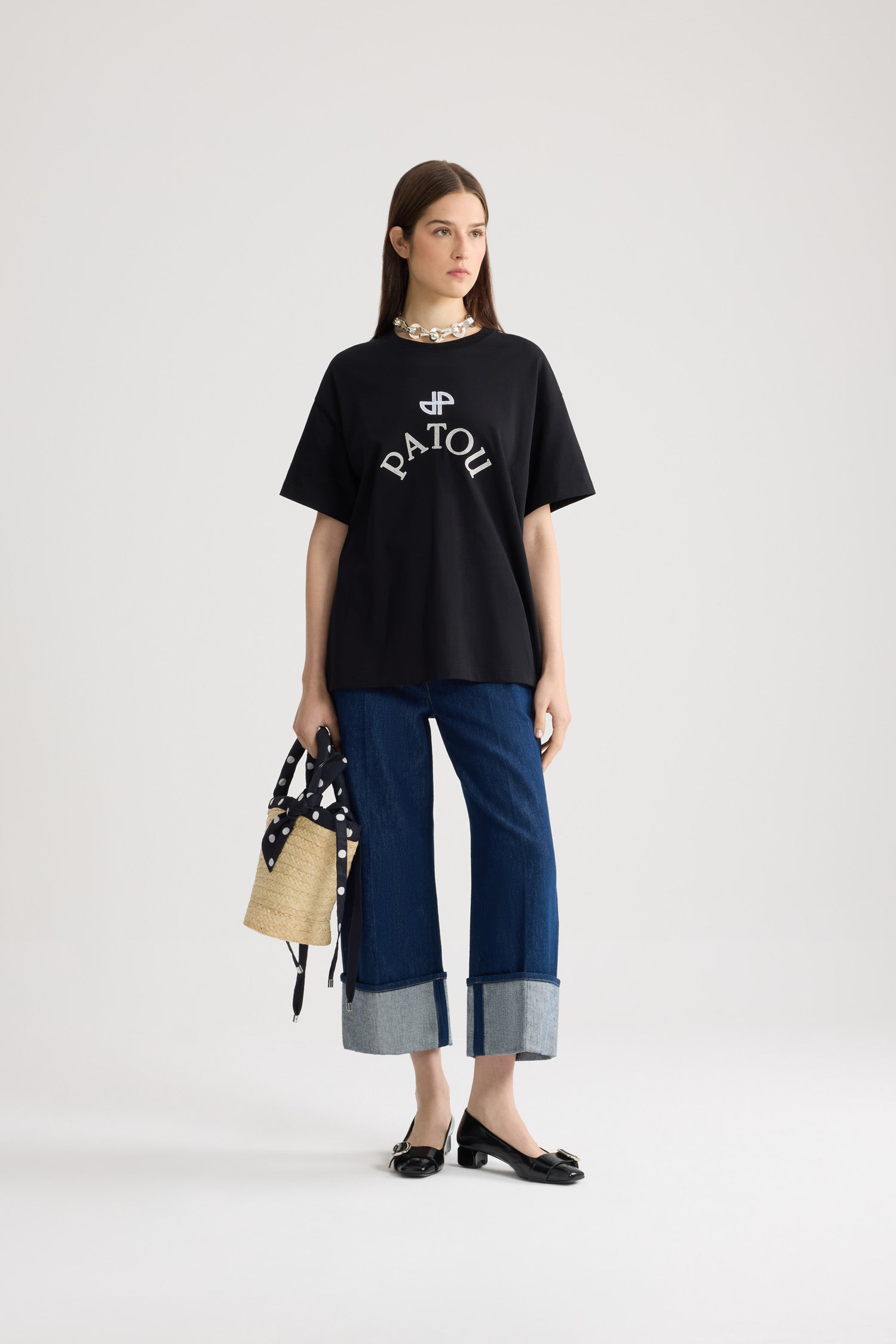 Patou P26JE2059990999B t-shirt oversize noir coton bio