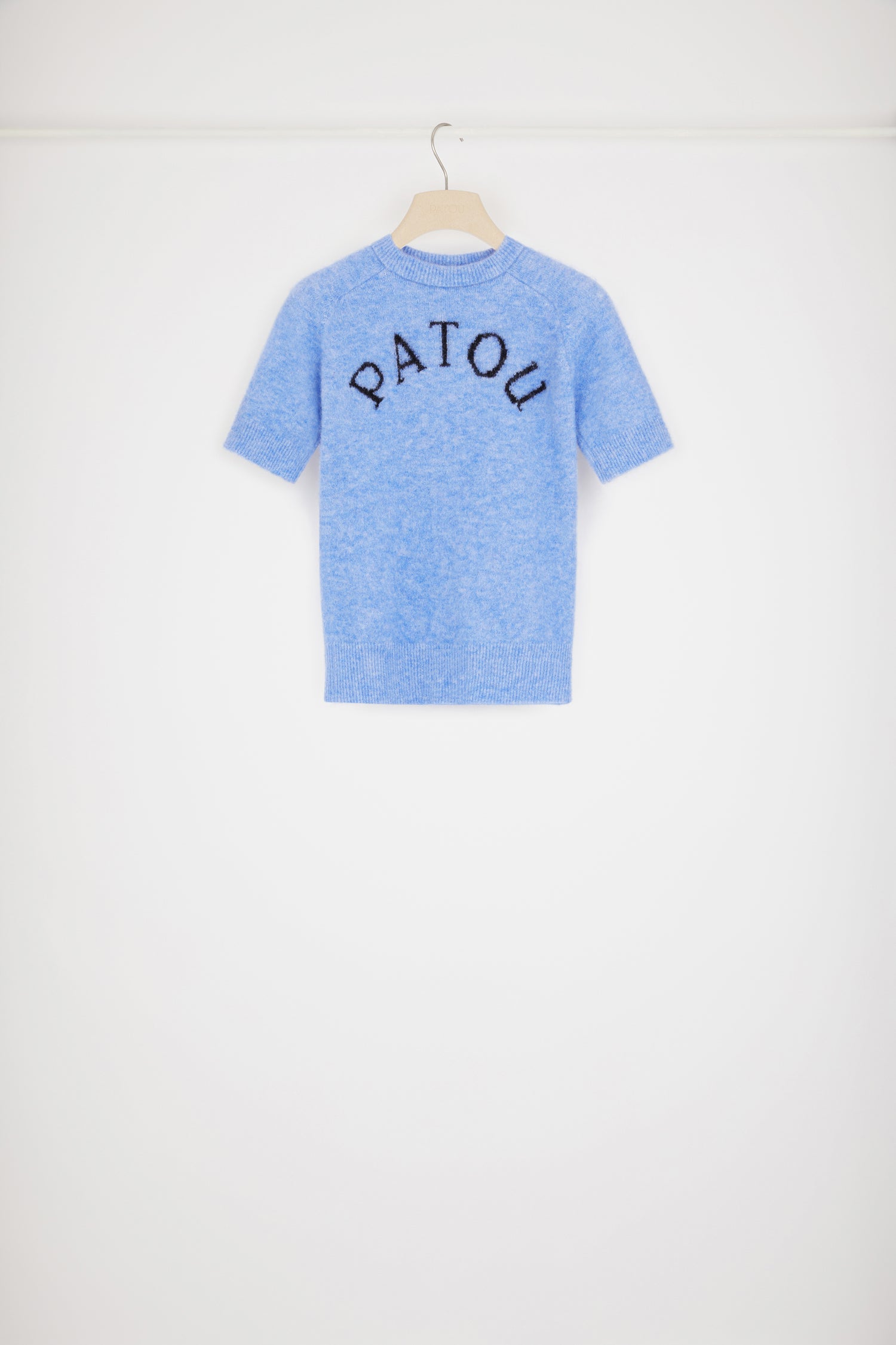 Patou H23KN1498065632B top alpaga bleu jacquard manches courtes