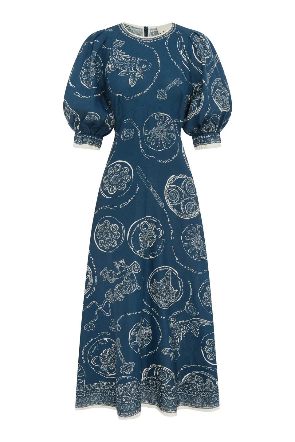 Alemais Lucky robe midi lin col rond imprimé